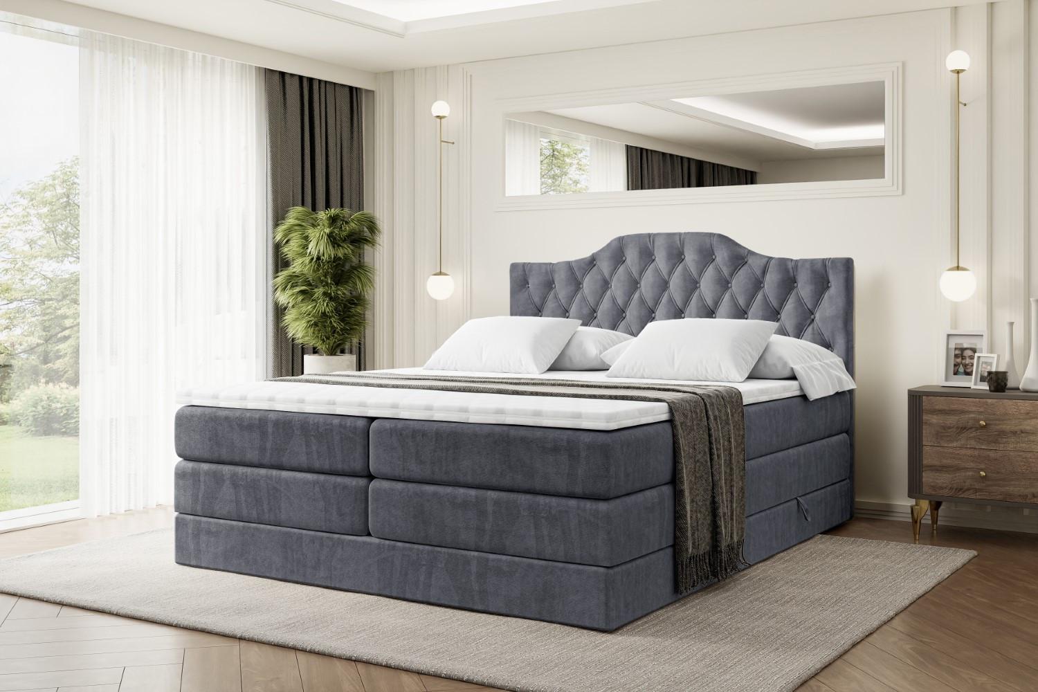 BOXSPRINGBETT VILA-1 KING - 140x200 - H3/H4 - Dunkelgrau Holzwerkstoff ALTDECOR Möbel > Betten > Boxspringbetten Grau