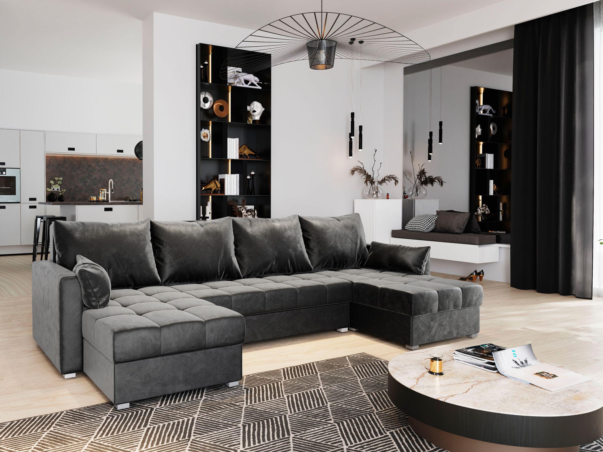 wohnli-moebel-suche-800000646715-1 WOHNLANDSCHAFT NAKO Grau Plüsch-Stoff mit Schlaffunktion Textil MASSENO Möbel > Sofas & Couches > Wohnlandschaften > Wohnlandschaften U-Form Grau