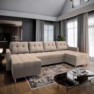 wohnli-moebel-suche-800000646725-1 WOHNLANDSCHAFT MILO U Beige Plüsch-Stoff mit Schlaffunktion Textil MASSENO Möbel > Sofas & Couches > Wohnlandschaften > Wohnlandschaften U-Form Beige