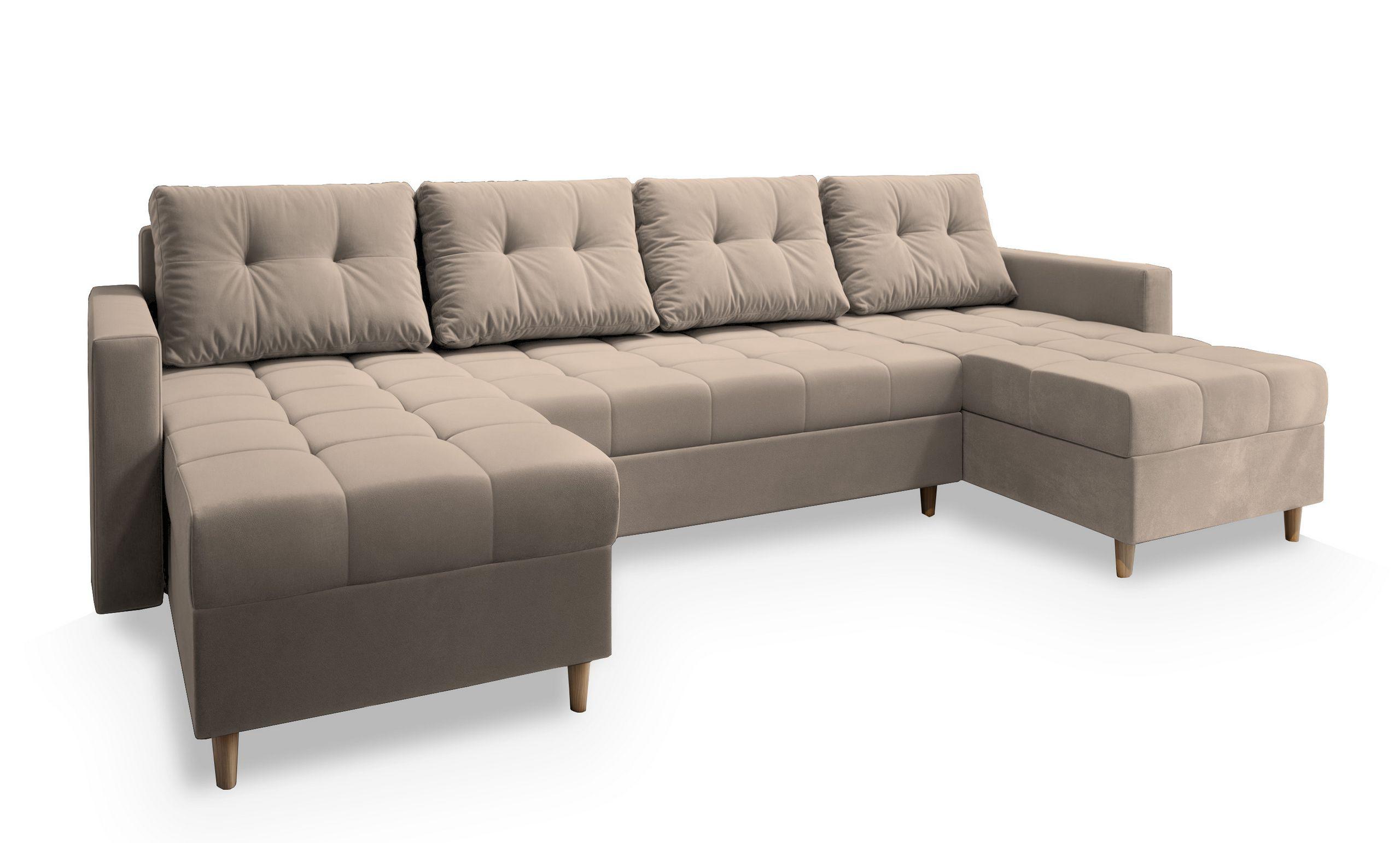 wohnli-moebel-suche-800000646725 Wohnli Möbelsuche - WOHNLANDSCHAFT MILO U Beige Plüsch-Stoff mit Schlaffunktion