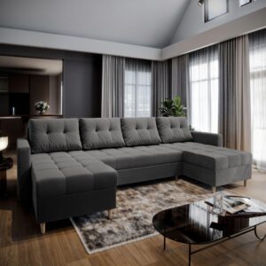 wohnli-moebel-suche-800000646738-1 WOHNLANDSCHAFT MILO U Grau Plüsch-Stoff mit Schlaffunktion Textil MASSENO Möbel > Sofas & Couches > Wohnlandschaften > Wohnlandschaften U-Form Grau