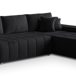 Wohnli Möbelsuche - ECKSOFA ALESE R-S Schwarz Velours-Stoff mit Schlaffunktion