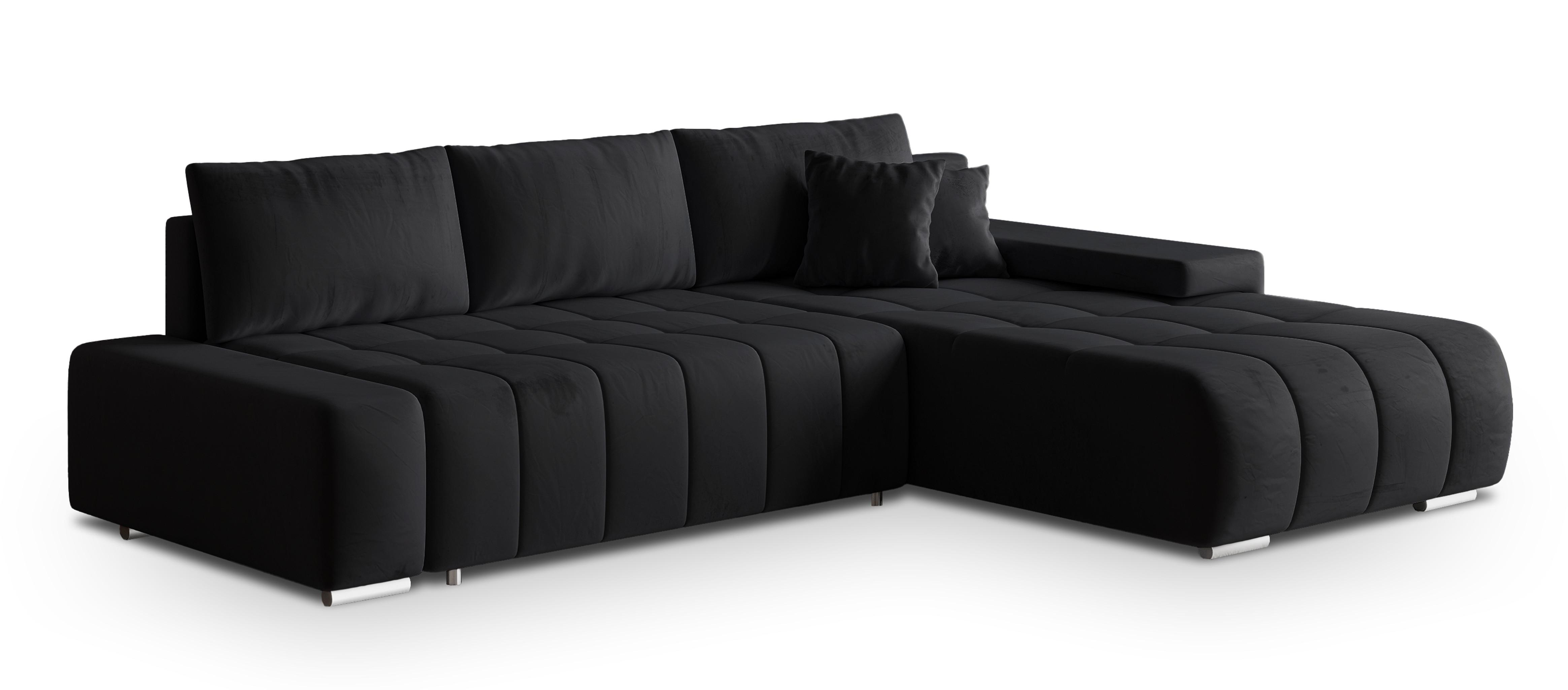 Wohnli Möbelsuche - ECKSOFA ALESE R-S Schwarz Velours-Stoff mit Schlaffunktion