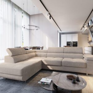 ECKSOFA APIRO L-S Beige Kordstoff mit Schlaffunktion Textil MASSENO Möbel > Sofas & Couches > Wohnlandschaften > Ecksofas Beige