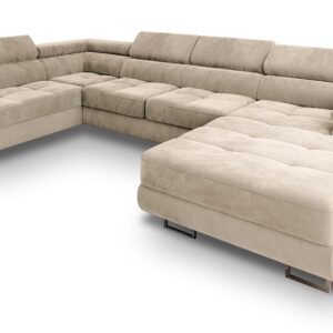 wohnli-moebel-suche-800000646811 Wohnli Möbelsuche - WOHNLANDSCHAFT CASONE L-S Creme Velours-Stoff mit Schlaffunktion