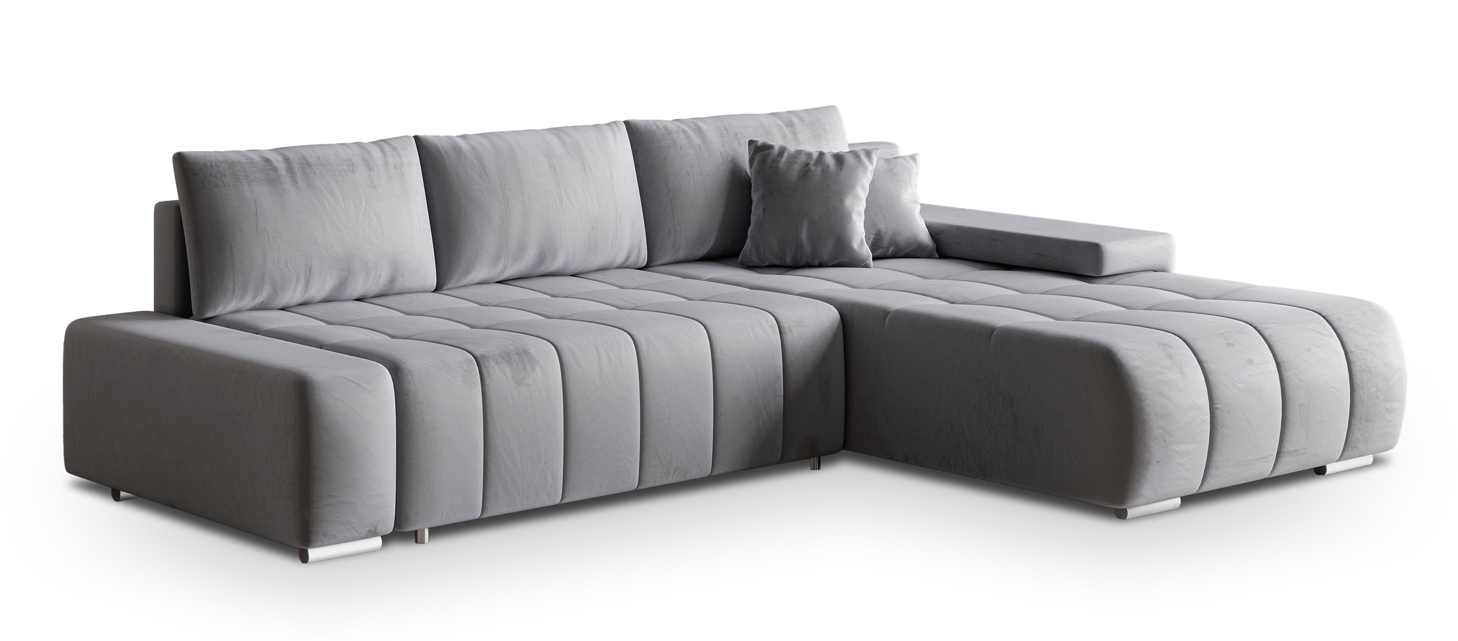 Wohnli Möbelsuche - ECKSOFA ALESE R-S Hellgrau Velours-Stoff mit Schlaffunktion