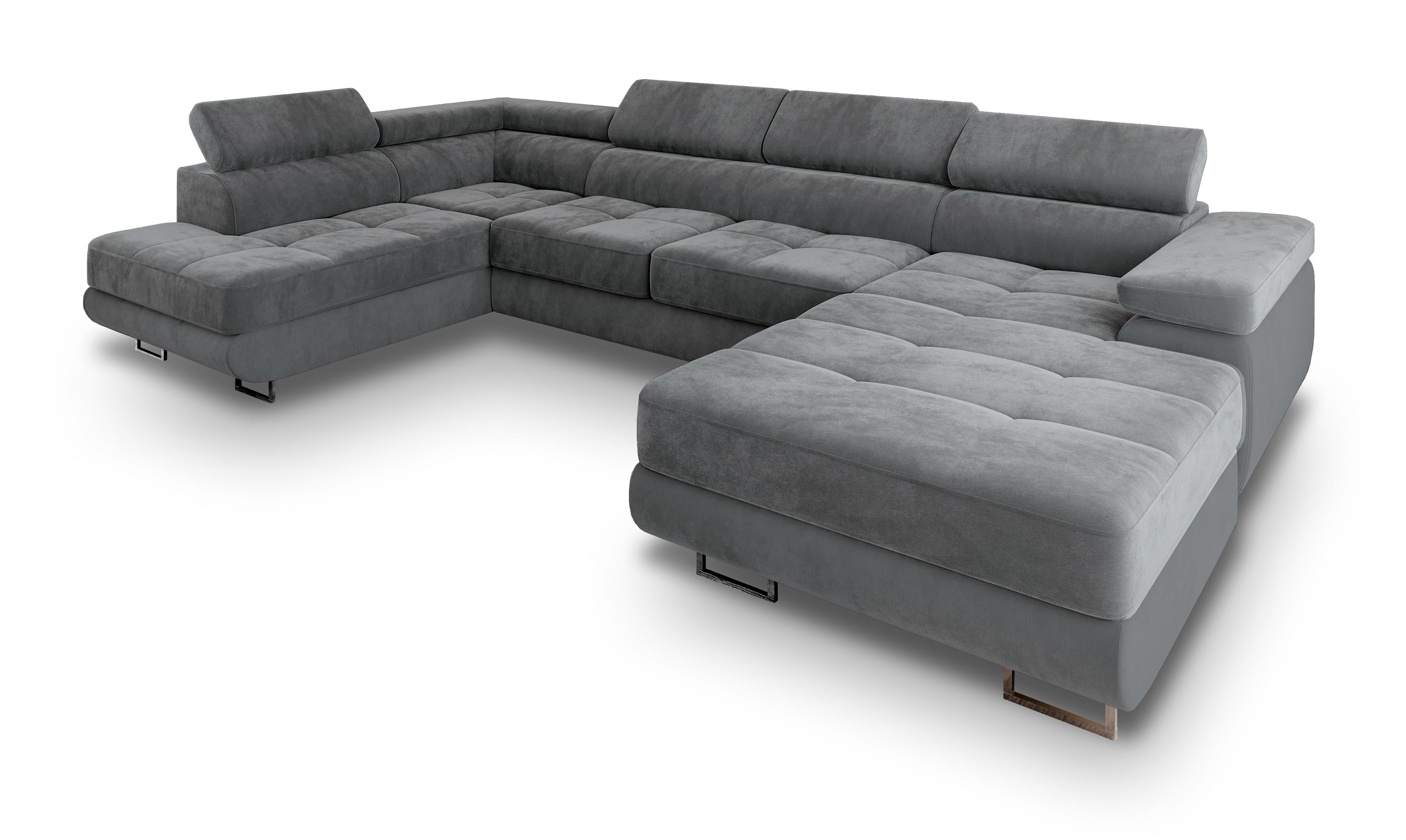Wohnli Möbelsuche - WOHNLANDSCHAFT CASONE L-S Grau Velours-Stoff mit Schlaffunktion