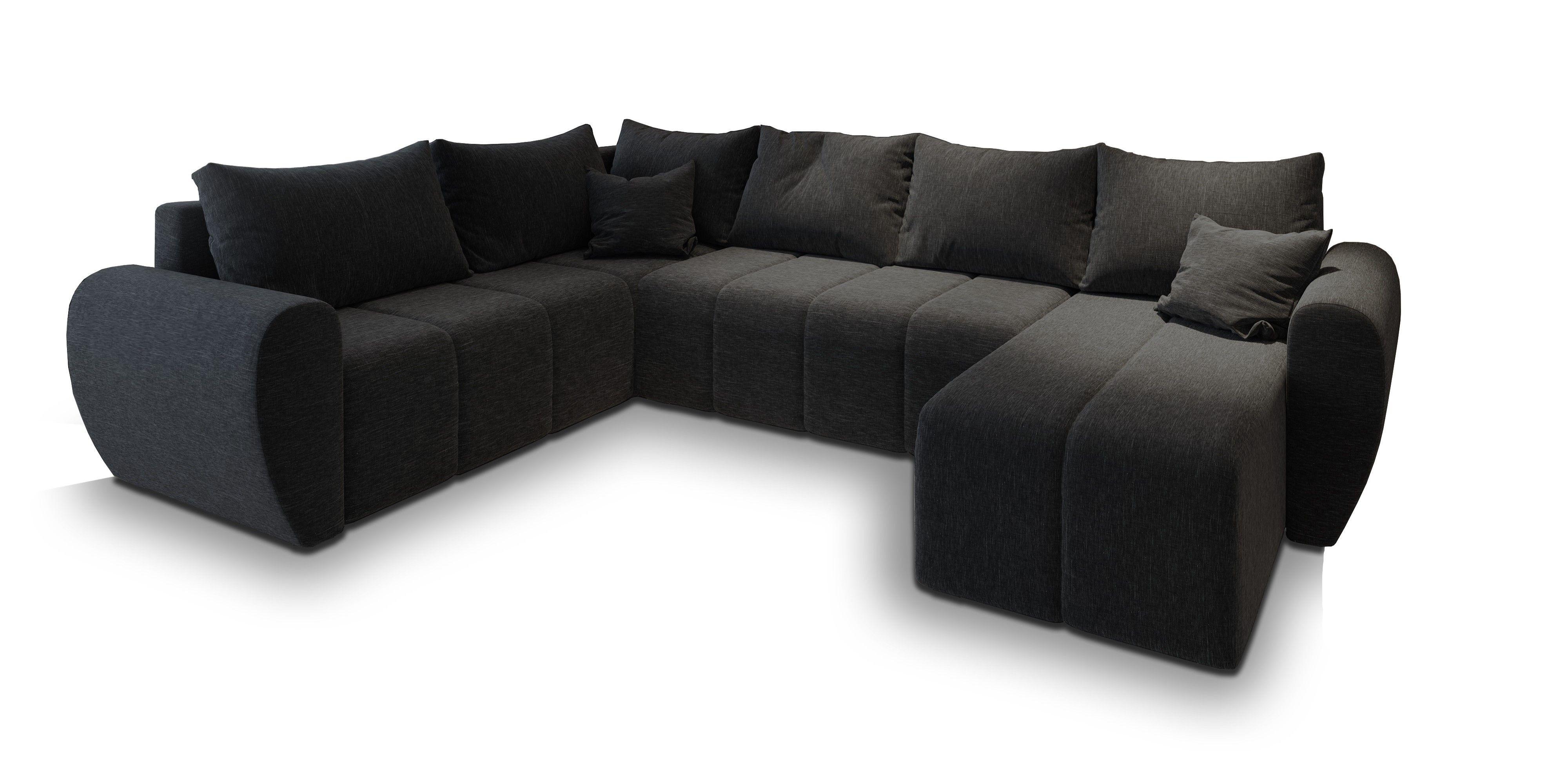 wohnli-moebel-suche-800000646875 Wohnli Möbelsuche - WOHNLANDSCHAFT MADISON XL L-S Schwarz Dünner Stoff mit Schlaffunktion