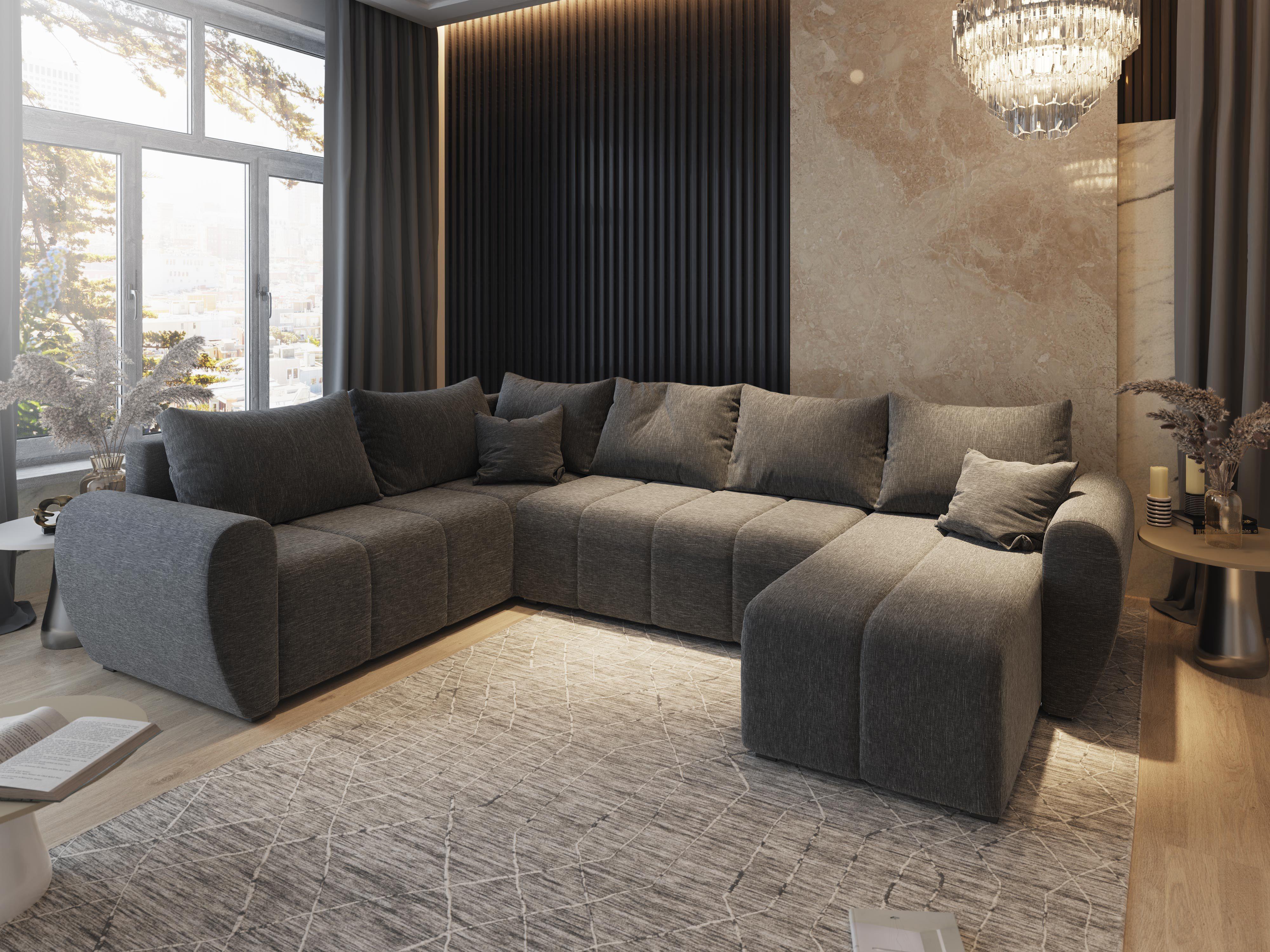 wohnli-moebel-suche-800000646878-1 WOHNLANDSCHAFT MADISON XL L-S Grau Dünner Stoff mit Schlaffunktion Textil MASSENO Möbel > Sofas & Couches > Wohnlandschaften > Wohnlandschaften U-Form Grau