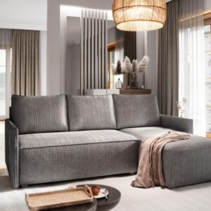 wohnli-moebel-suche-800000646936-1 ECKSOFA PERUSI Grau Kordstoff mit Schlaffunktion Textil MASSENO Möbel > Sofas & Couches > Wohnlandschaften > Ecksofas Grau