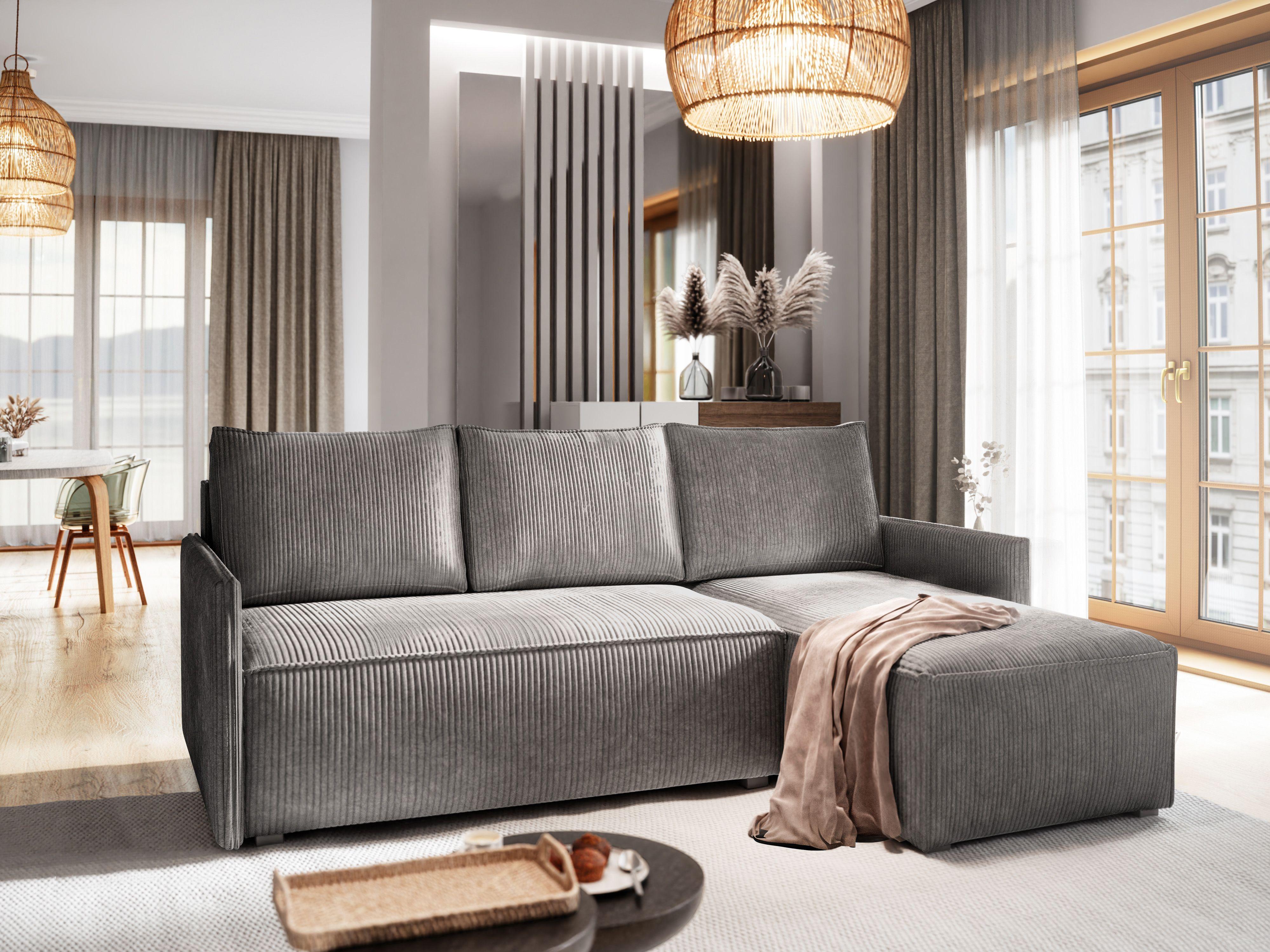 wohnli-moebel-suche-800000646936-1 ECKSOFA PERUSI Grau Kordstoff mit Schlaffunktion Textil MASSENO Möbel > Sofas & Couches > Wohnlandschaften > Ecksofas Grau