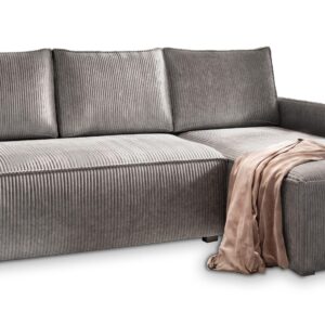 Wohnli Möbelsuche - ECKSOFA PERUSI Grau Kordstoff mit Schlaffunktion