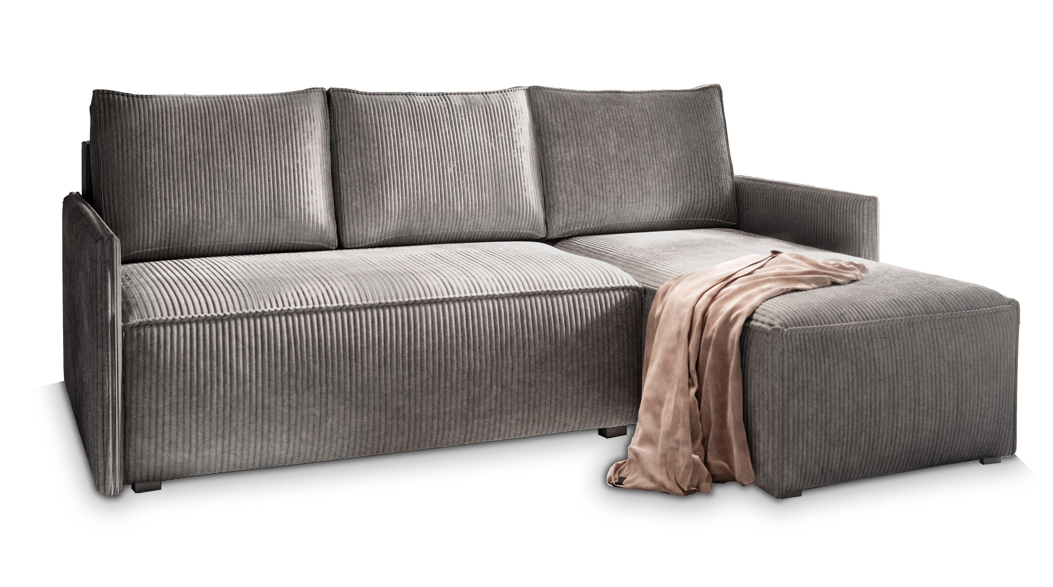 wohnli-moebel-suche-800000646936 Wohnli Möbelsuche - ECKSOFA PERUSI Grau Kordstoff mit Schlaffunktion
