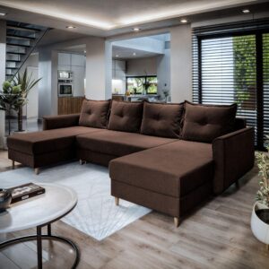 wohnli-moebel-suche-800000647373-1 WOHNLANDSCHAFT VERNI Braun Plüsch-Stoff mit Schlaffunktion Textil MASSENO Möbel > Sofas & Couches > Wohnlandschaften > Wohnlandschaften U-Form Braun