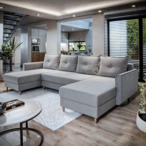 wohnli-moebel-suche-800000647386-1 WOHNLANDSCHAFT VERNI Hellgrau Plüsch-Stoff mit Schlaffunktion Textil MASSENO Möbel > Sofas & Couches > Wohnlandschaften > Wohnlandschaften U-Form Grau