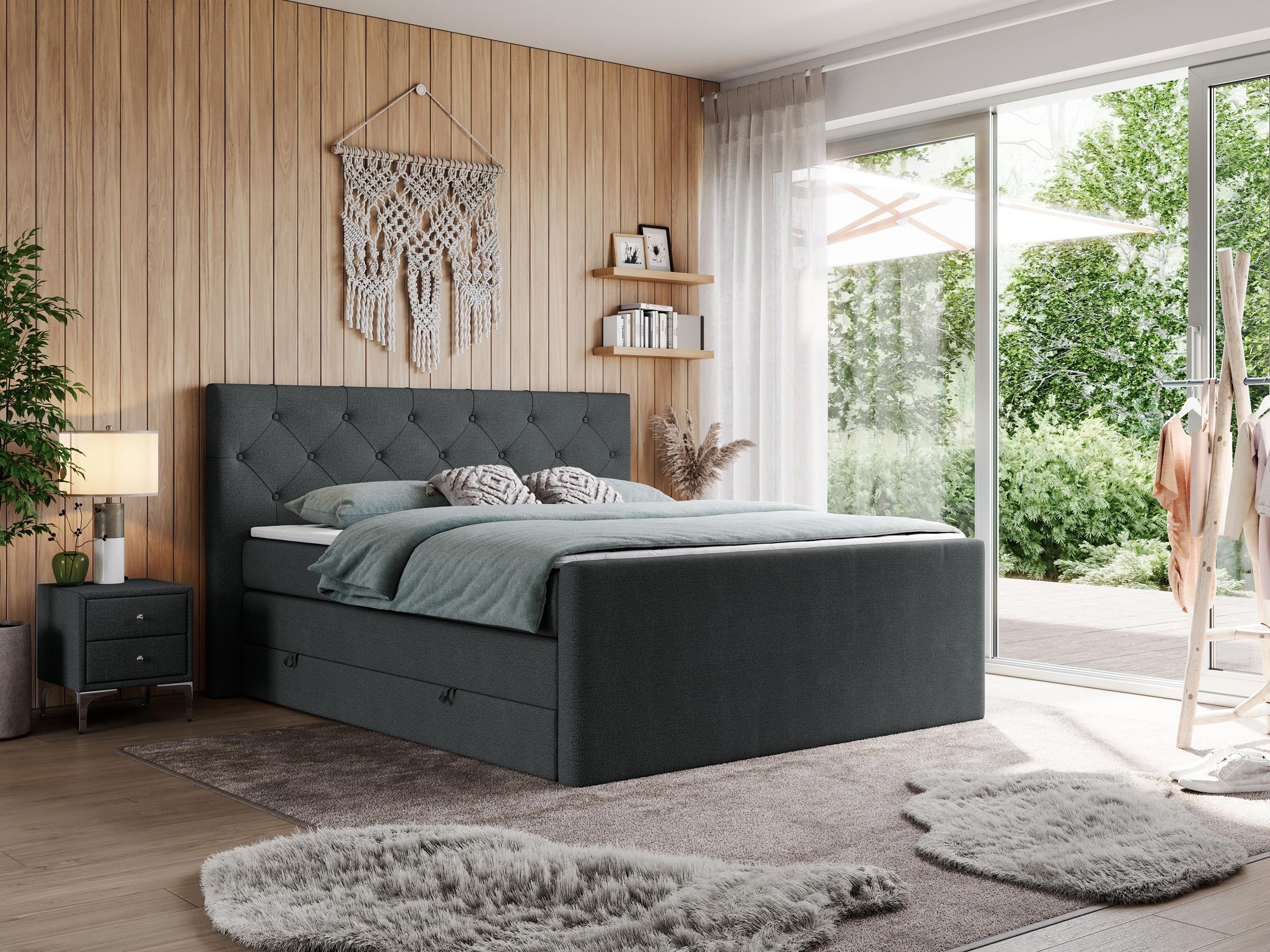 wohnli-moebel-suche-800000648207-1 BOXSPRINGBETT KING VELEN 160/200 Dunkelgrau Struktur - H3 Textil MKS Möbel > Betten > Boxspringbetten Grau