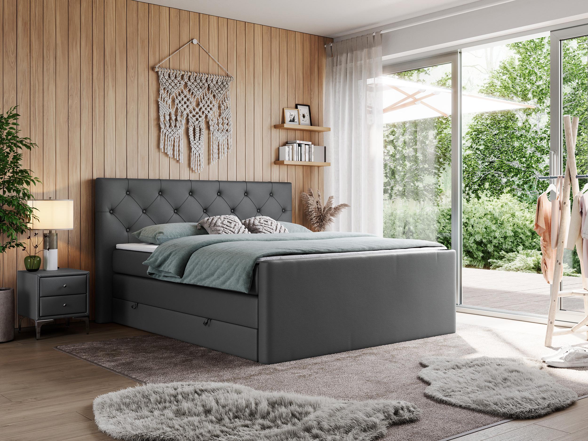 wohnli-moebel-suche-800000648213-1 BOXSPRINGBETT KING VELEN 200/200 Dunkelgrau Kunstleder - H3 Textil MKS Möbel > Betten > Boxspringbetten Grau