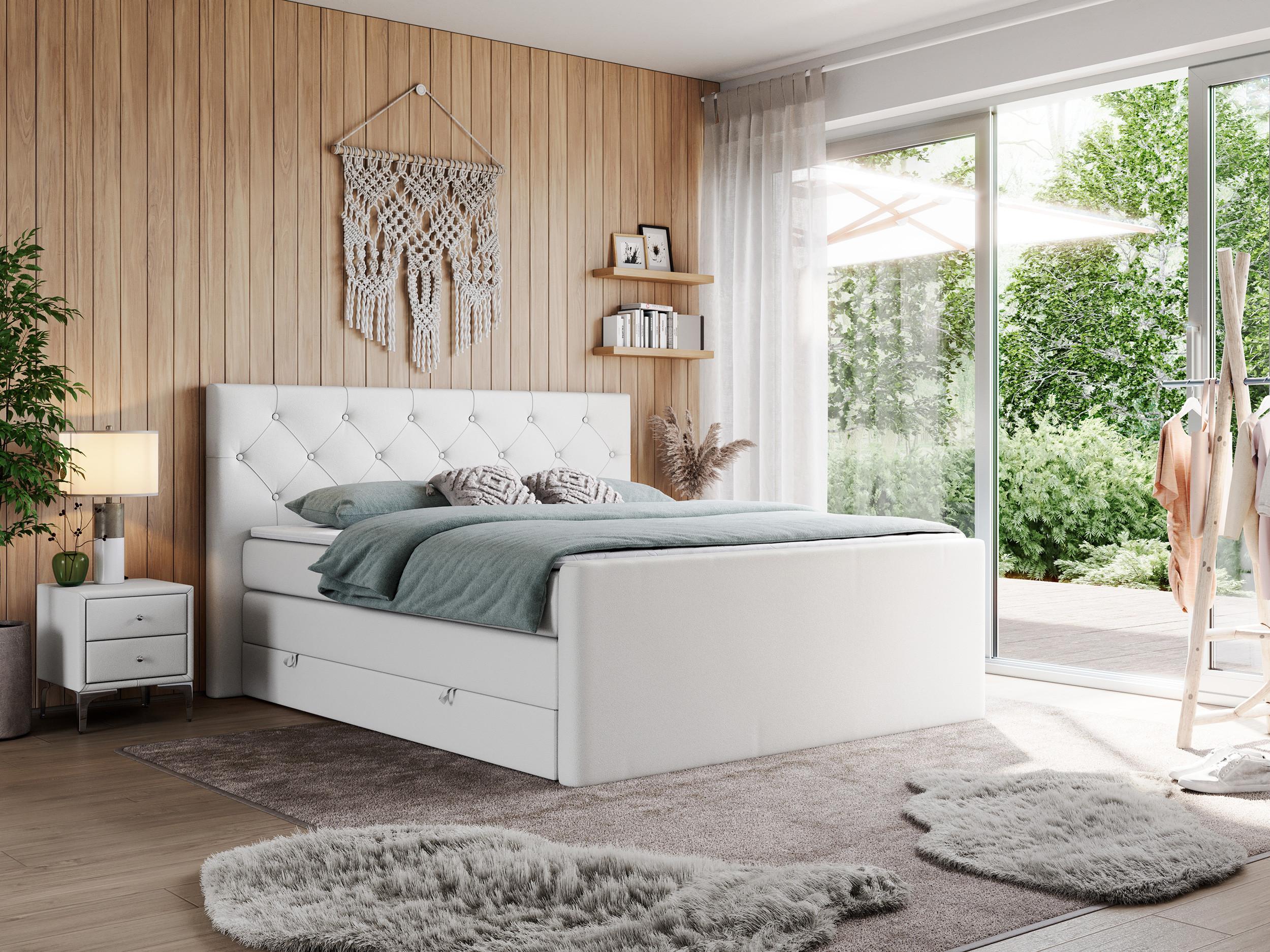 wohnli-moebel-suche-800000648239-1 BOXSPRINGBETT KING VELEN 160/200 Weiß Kunstleder - H4 Textil MKS Möbel > Betten > Boxspringbetten Weiß