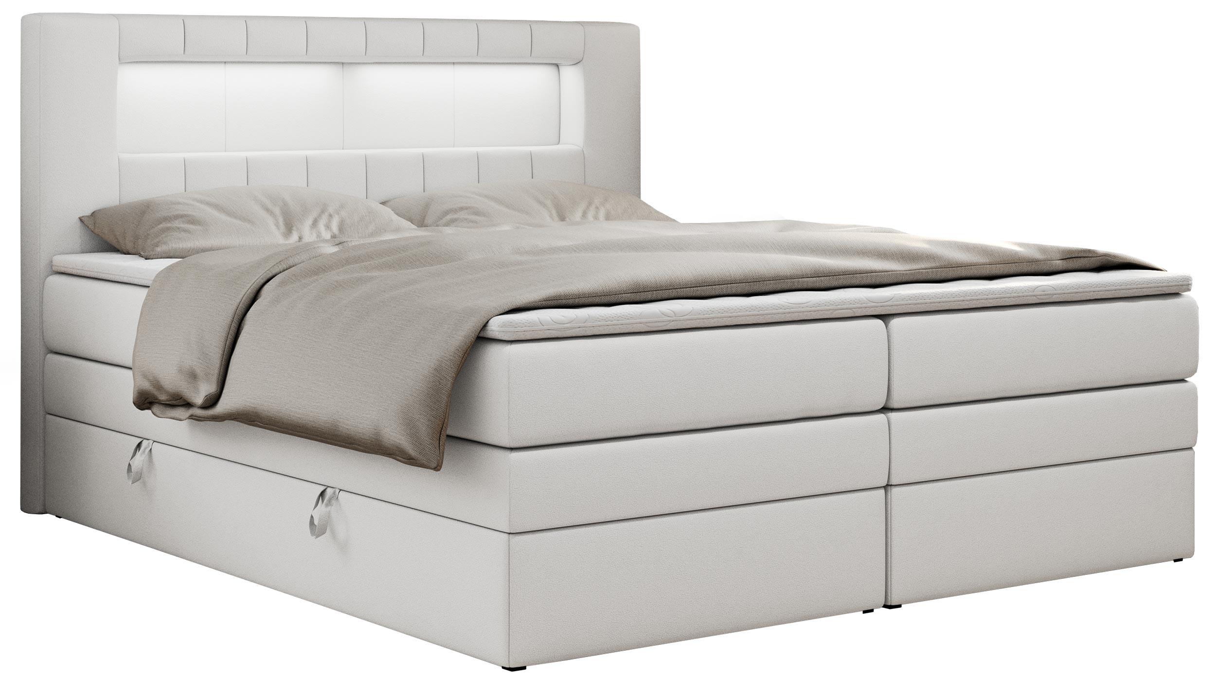 wohnli-moebel-suche-800000648242 Wohnli Möbelsuche - BOXSPRINGBETT GOLD-5 KING LED 200/200 Weiß Kunstleder - H3