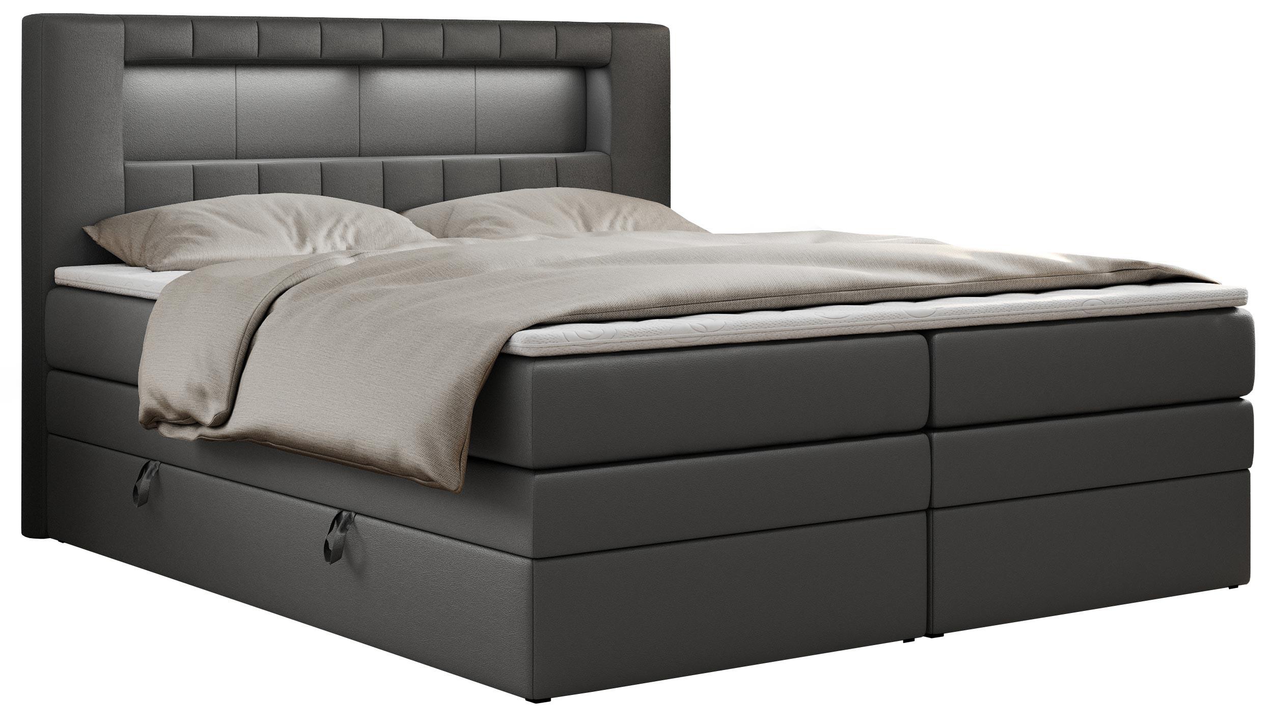 wohnli-moebel-suche-800000648261 Wohnli Möbelsuche - BOXSPRINGBETT GOLD-5 KING LED 200/200 Dunkelgrau Kunstleder - H4