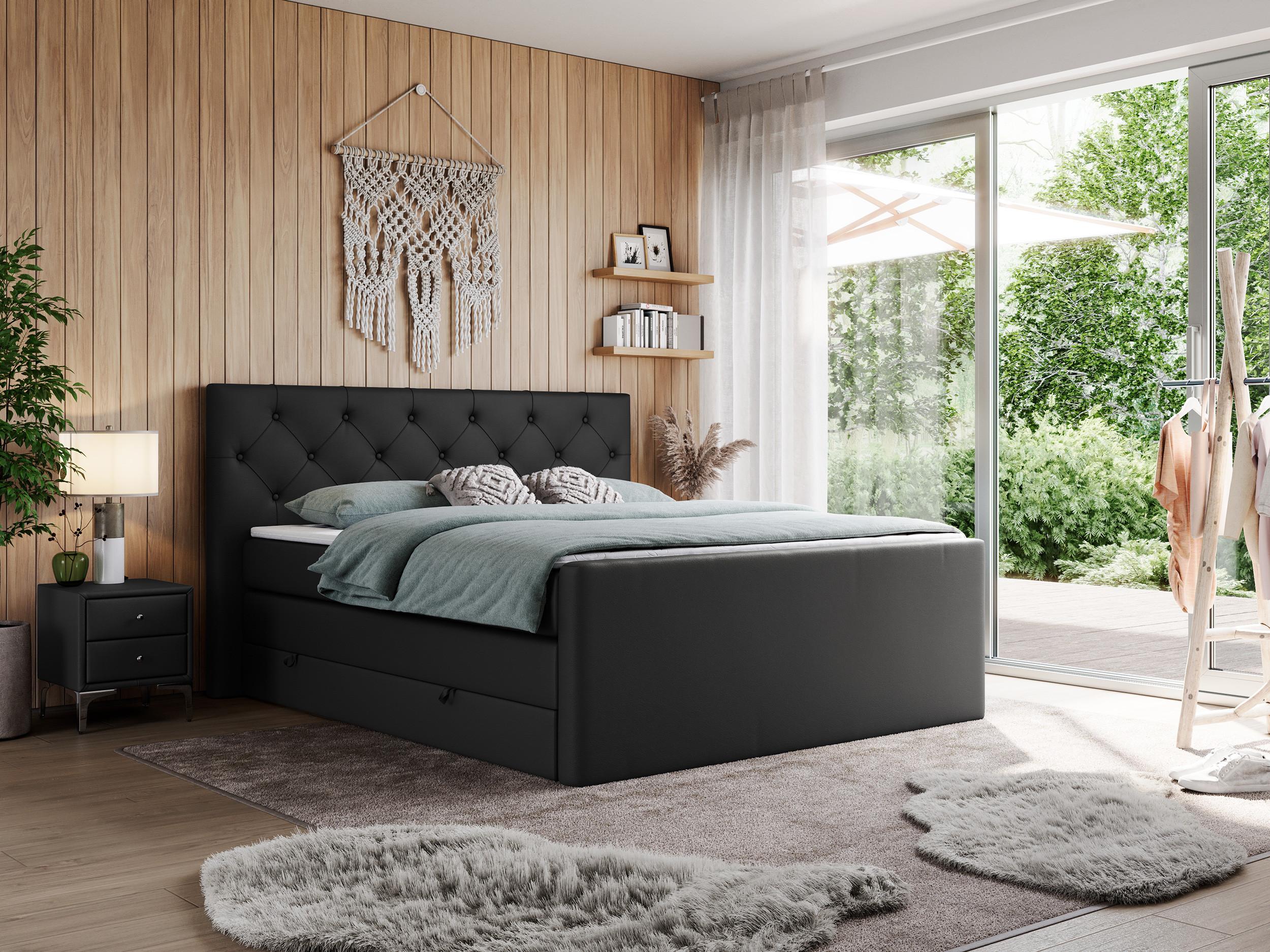 wohnli-moebel-suche-800000648277-1 BOXSPRINGBETT KING VELEN 120/200 Schwarz Kunstleder - H3 Textil MKS Möbel > Betten > Boxspringbetten Schwarz