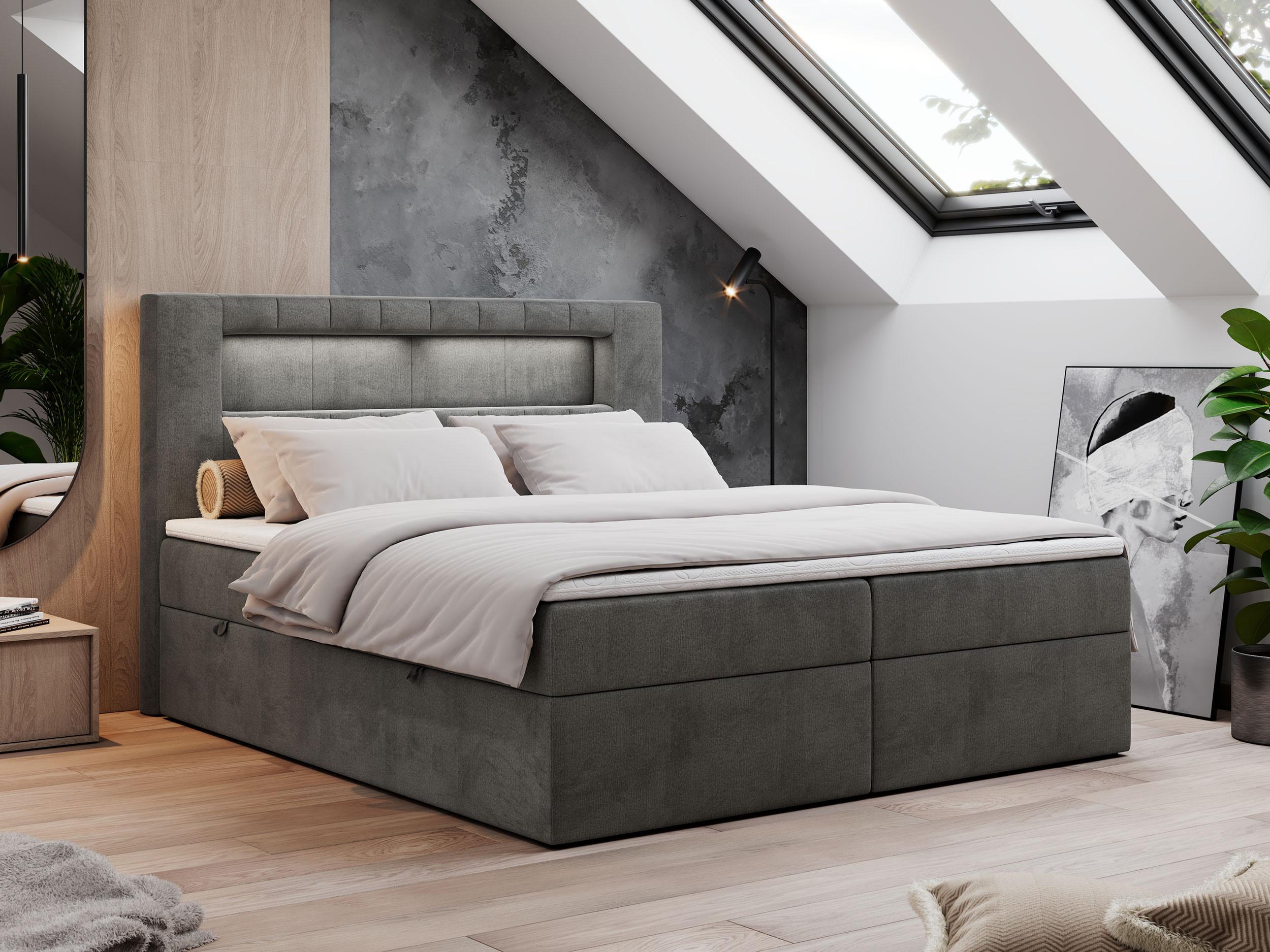 BOXBETT GOLD-5 LED 140/200 Dunkelgrau Velvet - H4 Textil MKS Möbel > Betten > Boxspringbetten Grau