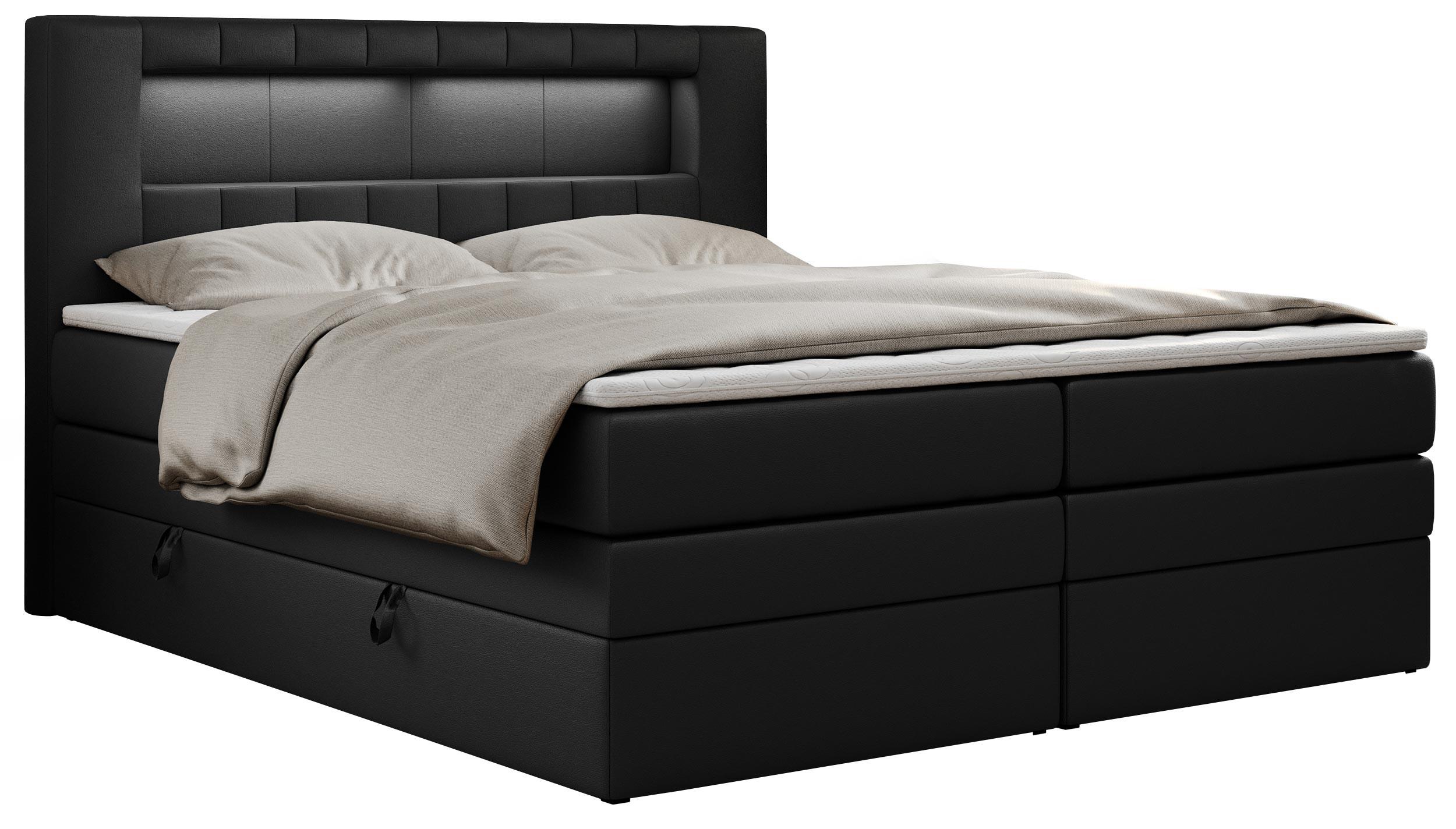 wohnli-moebel-suche-800000648294 Wohnli Möbelsuche - BOXSPRINGBETT GOLD-5 KING LED 200/200 Schwarz Kunstleder - H4