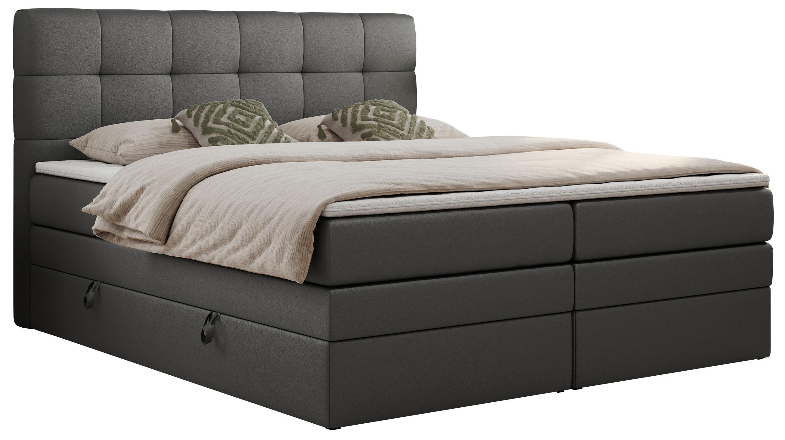wohnli-moebel-suche-800000648297 Wohnli Möbelsuche - BOXSPRINGBETT LUKA KING 200/200 Dunkelgrau Kunstleder - H4