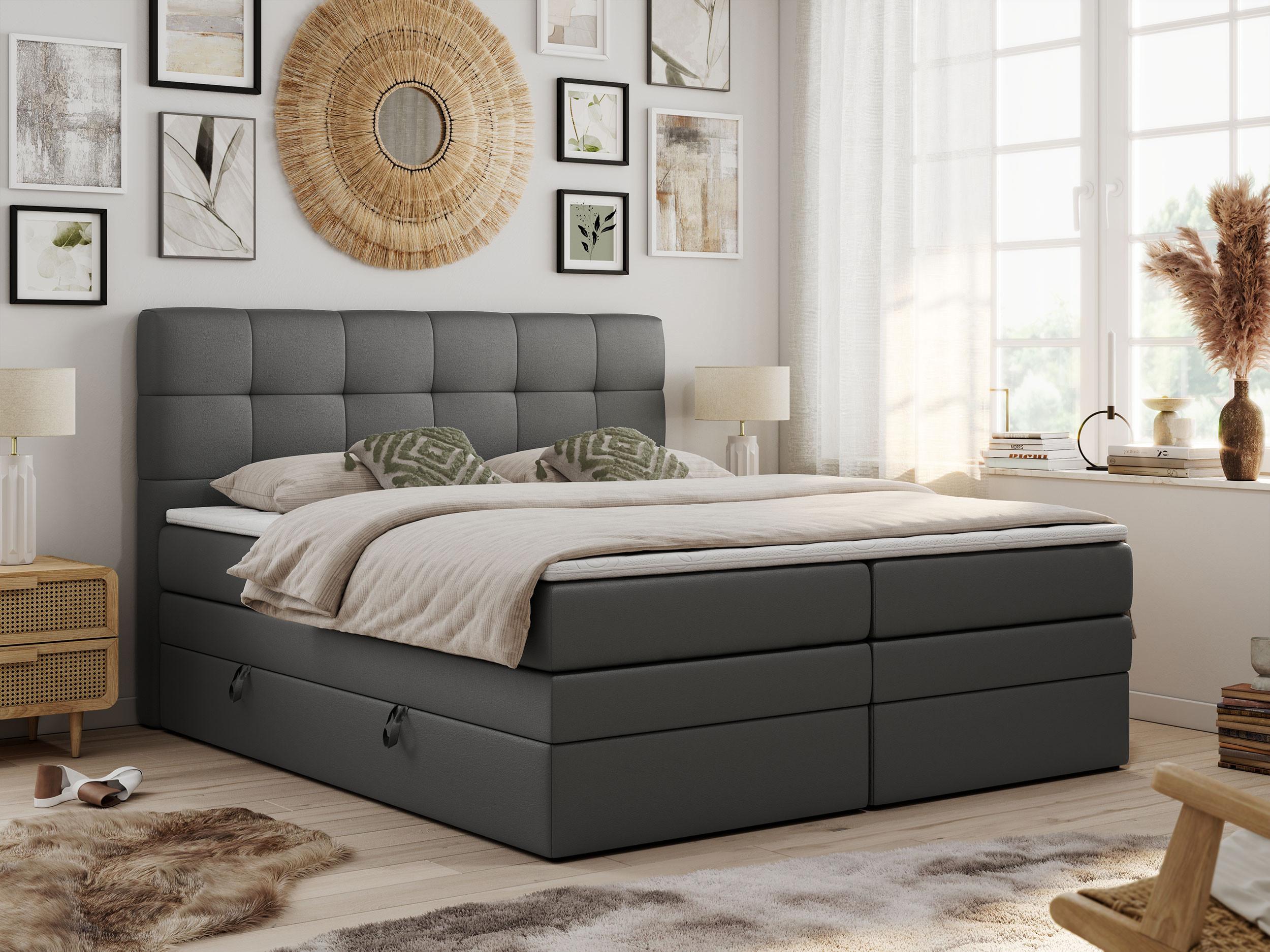 wohnli-moebel-suche-800000648306-1 BOXSPRINGBETT LUKA KING 180/200 Dunkelgrau Kunstleder - H3 Textil MKS Möbel > Betten > Boxspringbetten Grau