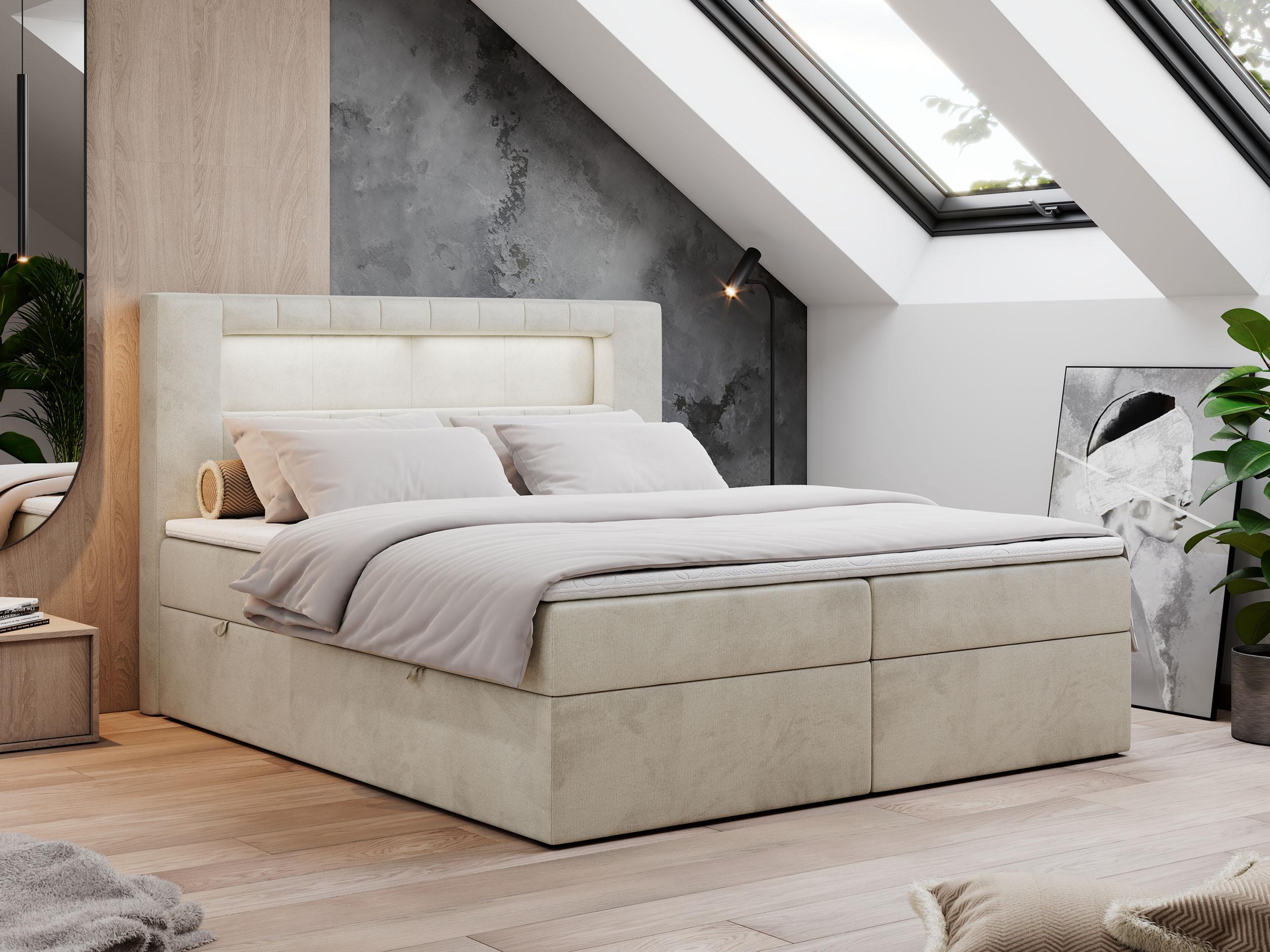 BOXBETT GOLD-5 LED 180/200 Beige Velvet - H3 Textil MKS Möbel > Betten > Boxspringbetten Beige