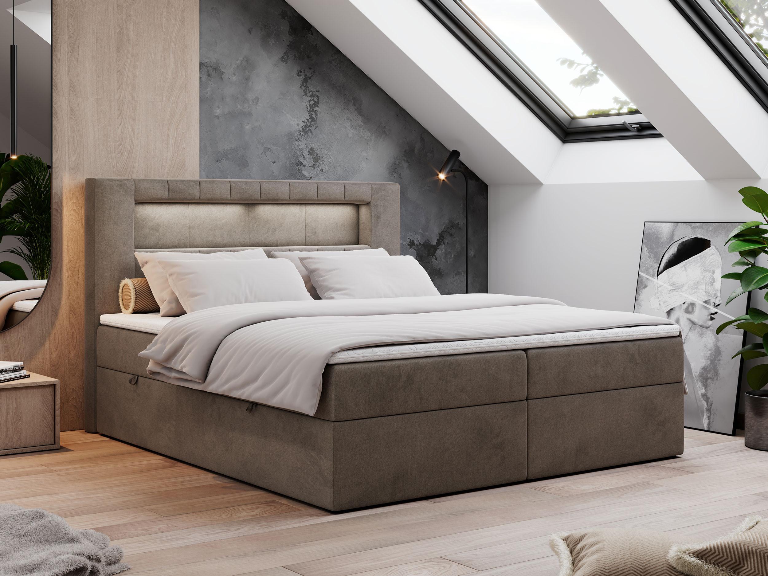 wohnli-moebel-suche-800000648332-1 BOXBETT GOLD-5 LED 120/200 Braun Velvet - H3 Textil MKS Möbel > Betten > Boxspringbetten Braun