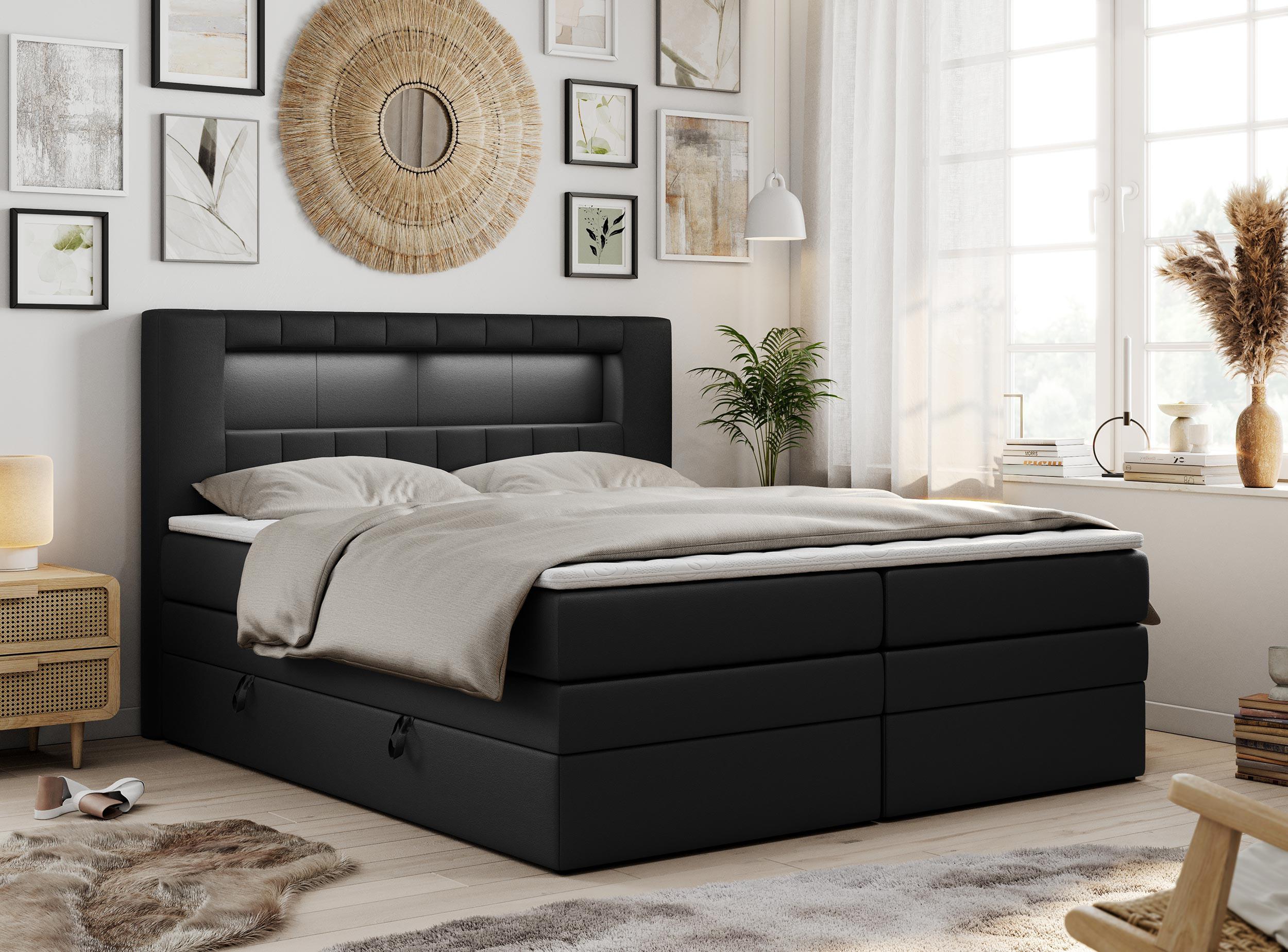 BOXSPRINGBETT GOLD-5 KING LED 200/200 Schwarz Kunstleder - H3 Textil MKS Möbel > Betten > Boxspringbetten Schwarz