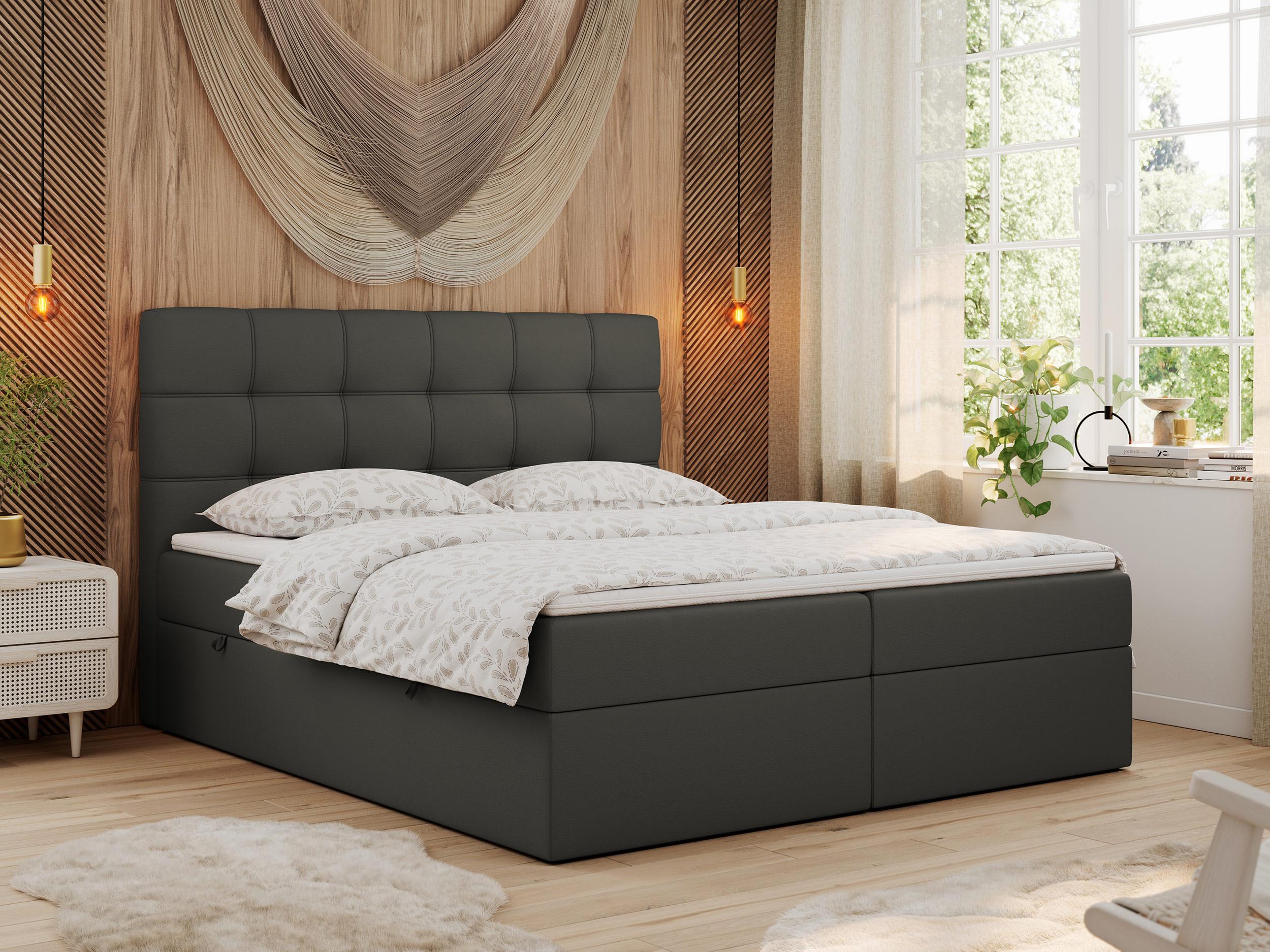 wohnli-moebel-suche-800000648351-1 BOXBETT ERNI 120/200 - Dunkelgrau Kunstleder - H4 Textil MKS Möbel > Betten > Boxspringbetten Grau