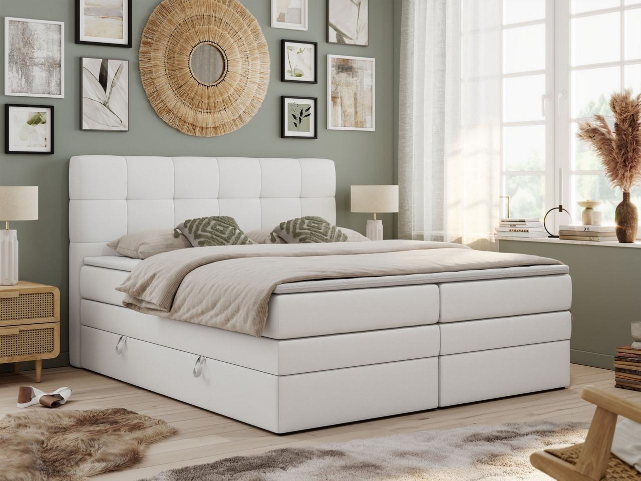 wohnli-moebel-suche-800000648361-1 BOXSPRINGBETT LUKA KING 200/200 Weiß Kunstleder - H3 Textil MKS Möbel > Betten > Boxspringbetten Weiß
