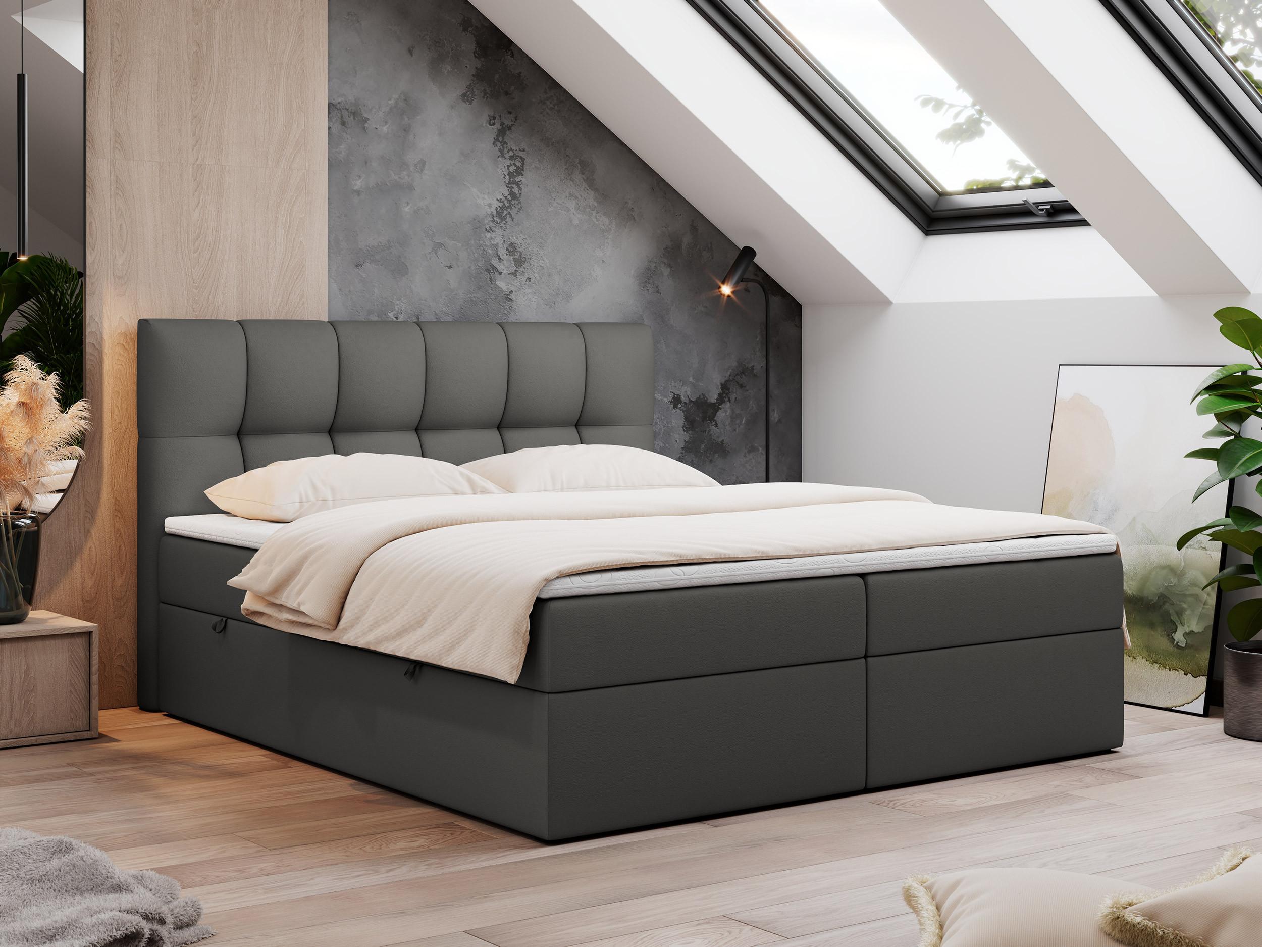 wohnli-moebel-suche-800000648378-1 BOXBETT RICO 120/200 Dunkelgru Kunstleder - H4 Textil MKS Möbel > Betten > Boxspringbetten Grau