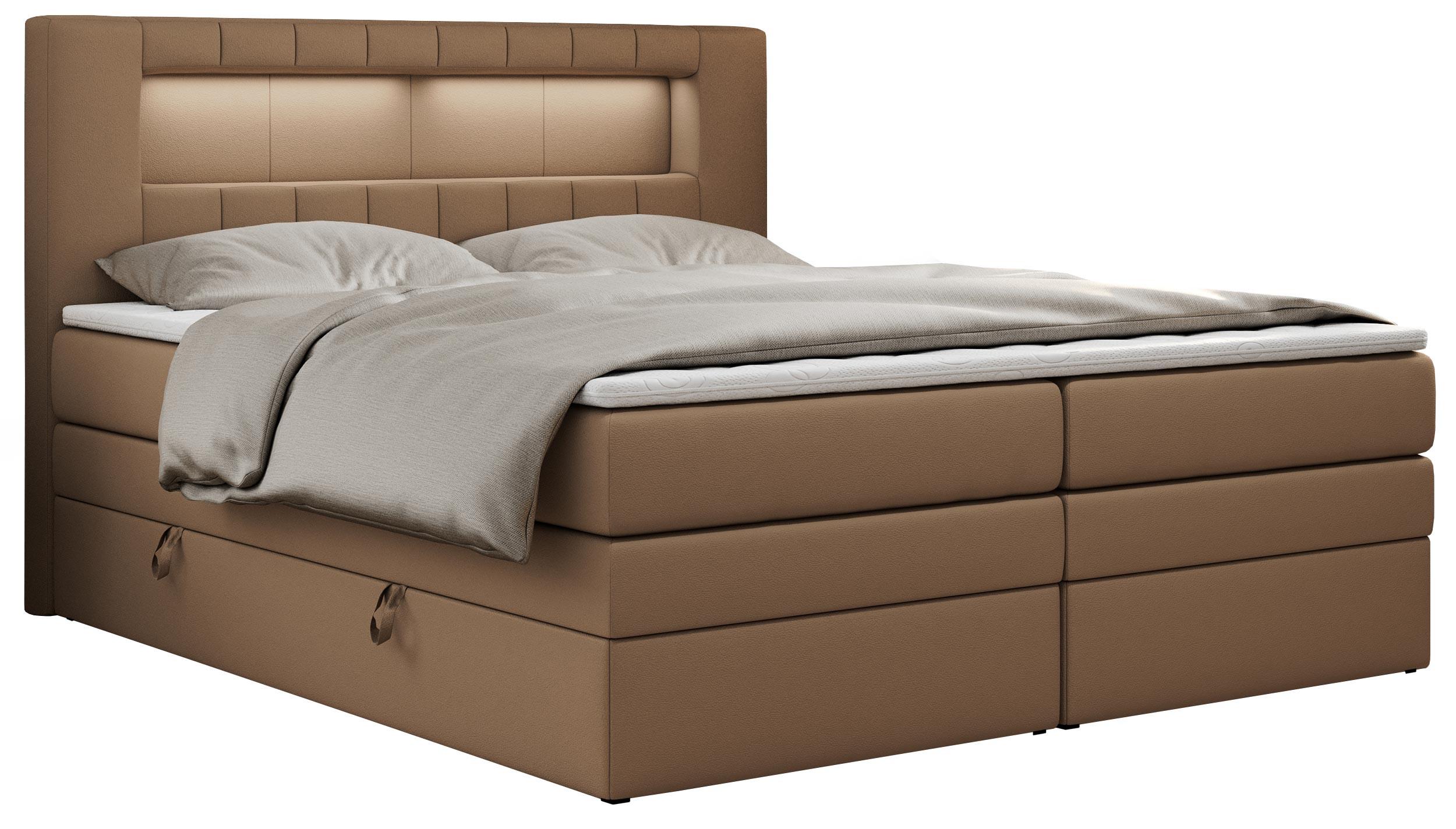 wohnli-moebel-suche-800000648379 Wohnli Möbelsuche - BOXSPRINGBETT GOLD-5 KING LED 180/200 Braun Kunstleder - H3