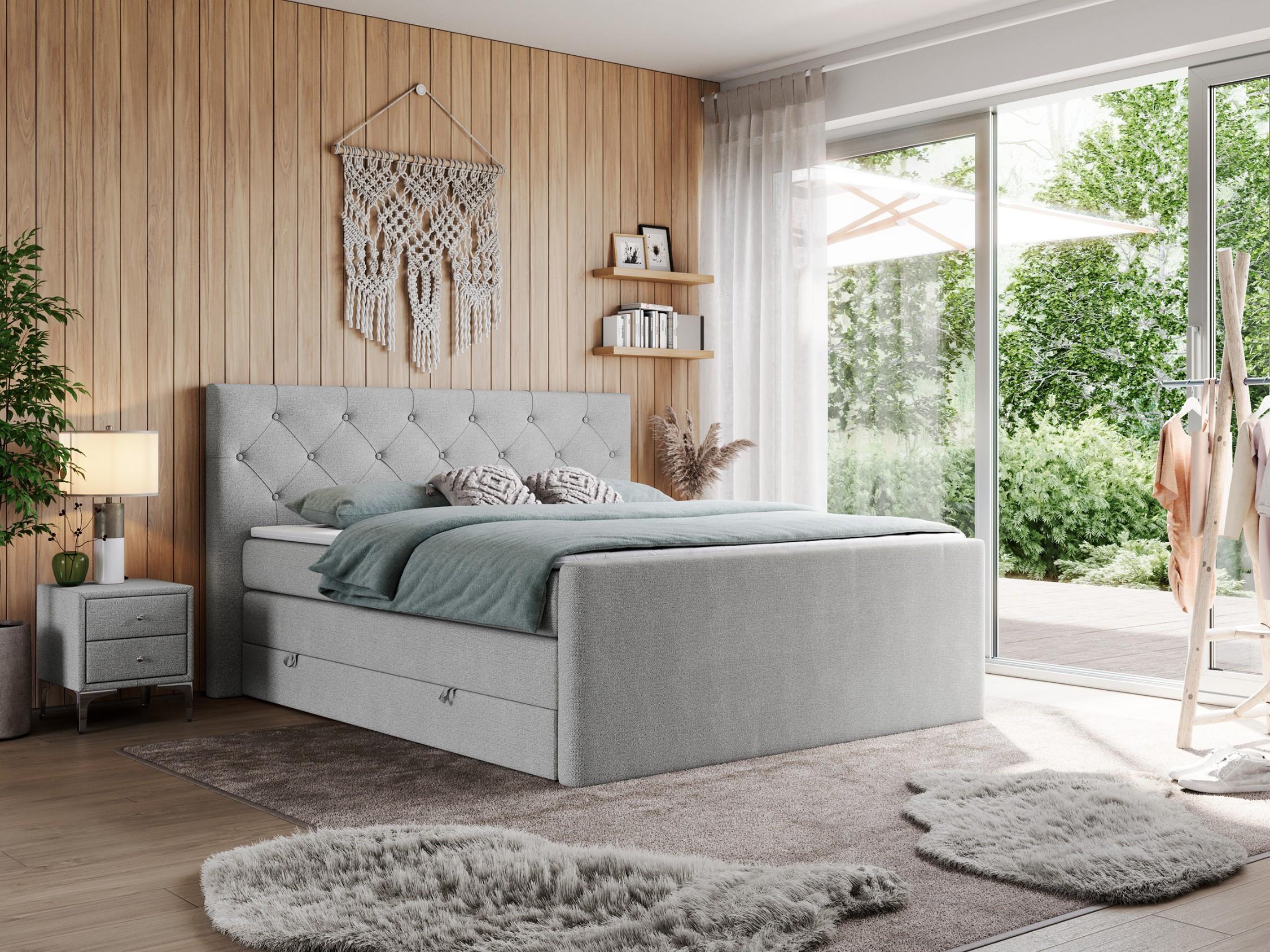 wohnli-moebel-suche-800000648401-1 BOXSPRINGBETT KING VELEN 160/200 Hellgrau Struktur - H3 Textil MKS Möbel > Betten > Boxspringbetten Grau