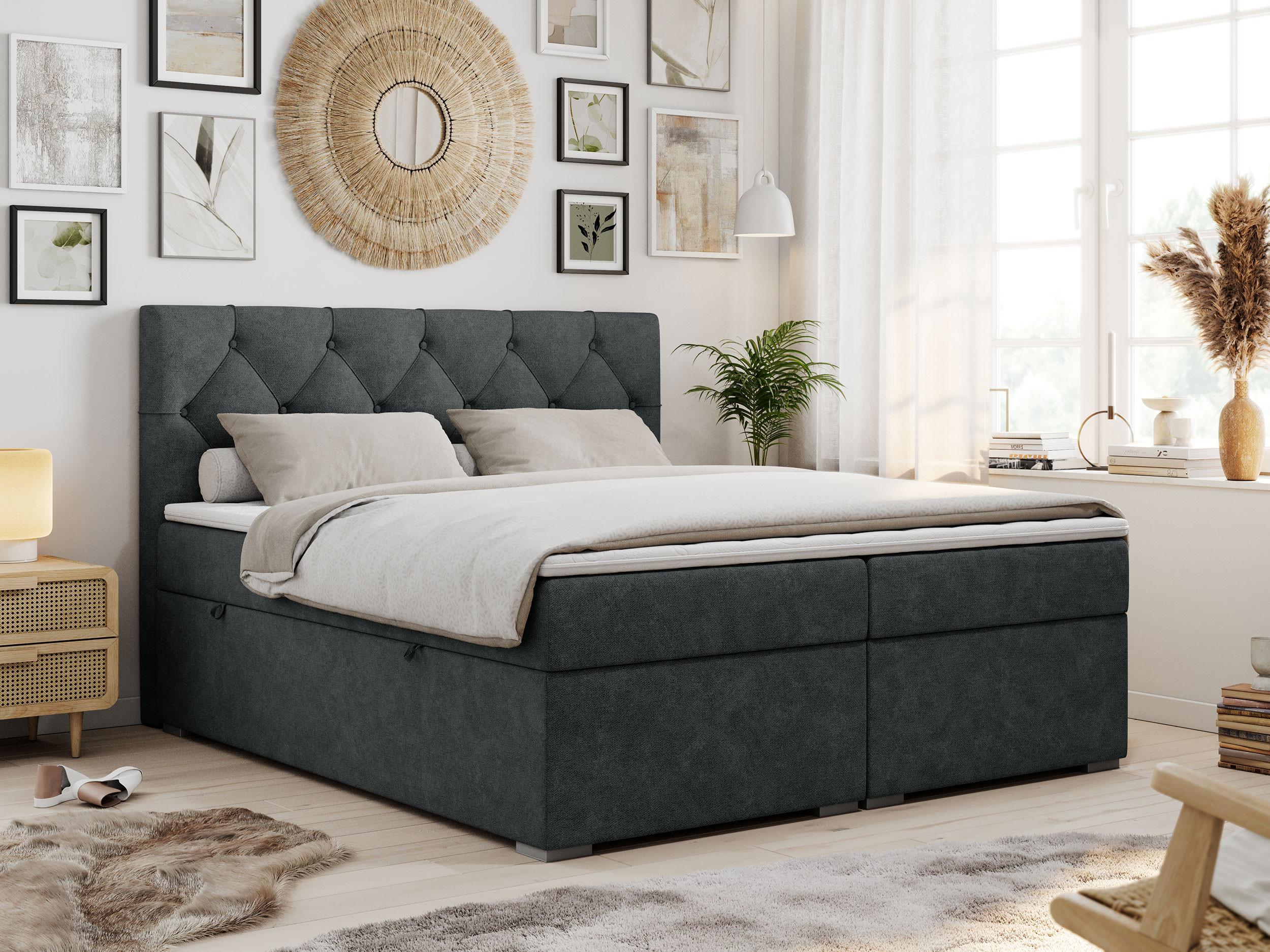 wohnli-moebel-suche-800000648437-1 BOXBETT ALDA 140/200 Dunkelgrau Struktur - H3 Textil MKS Möbel > Betten > Boxspringbetten Grau