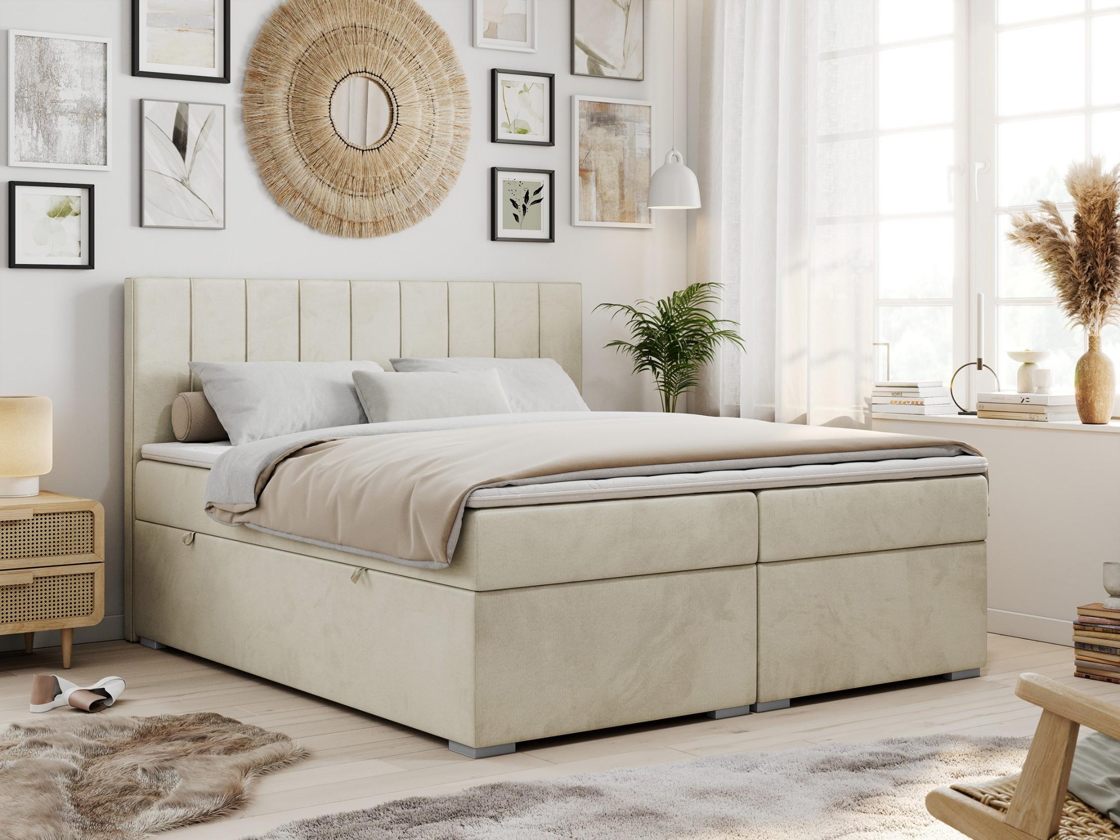 wohnli-moebel-suche-800000648497-1 BOXBETT ALLY 120/200 Beige Velvet - H4 Textil MKS Möbel > Betten > Boxspringbetten Beige