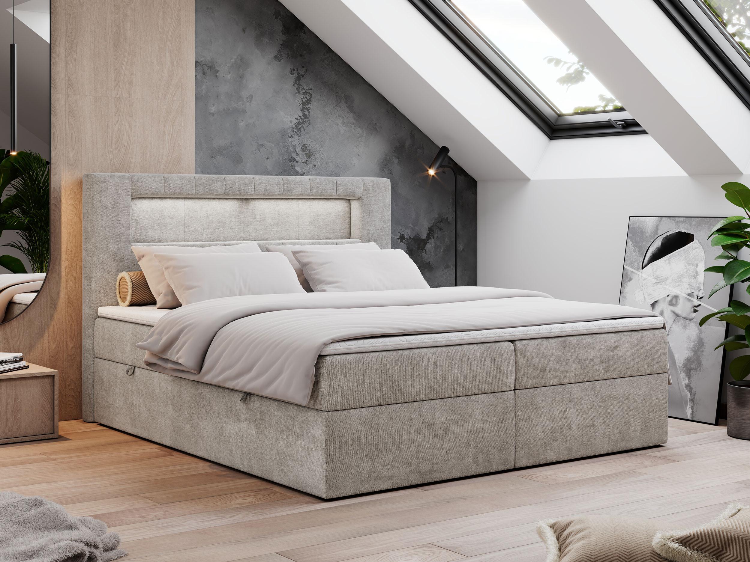 wohnli-moebel-suche-800000648529-1 BOXBETT GOLD-5 LED 200/200 Beige Struktur - H4 Textil MKS Möbel > Betten > Boxspringbetten Beige