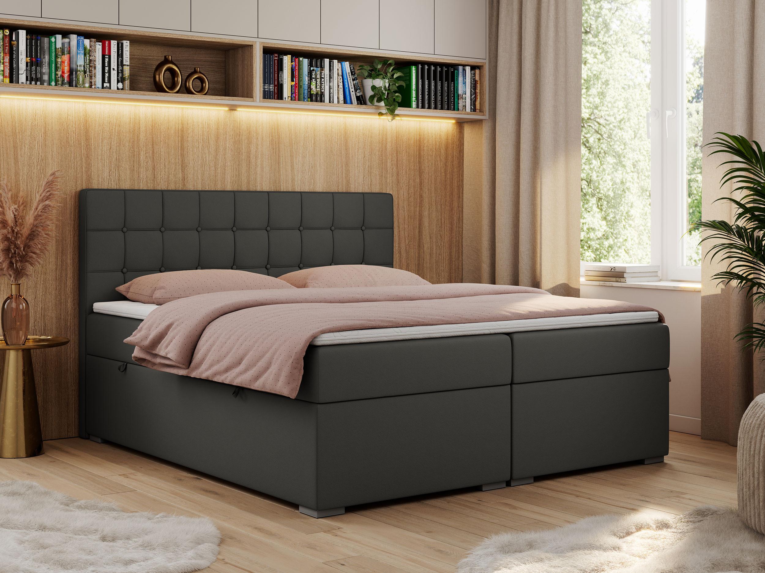 wohnli-moebel-suche-800000648578-1 BOXBETT CARMEN 120/200 Dunkelgrau Kunstleder - H3 Textil MKS Möbel > Betten > Boxspringbetten Grau
