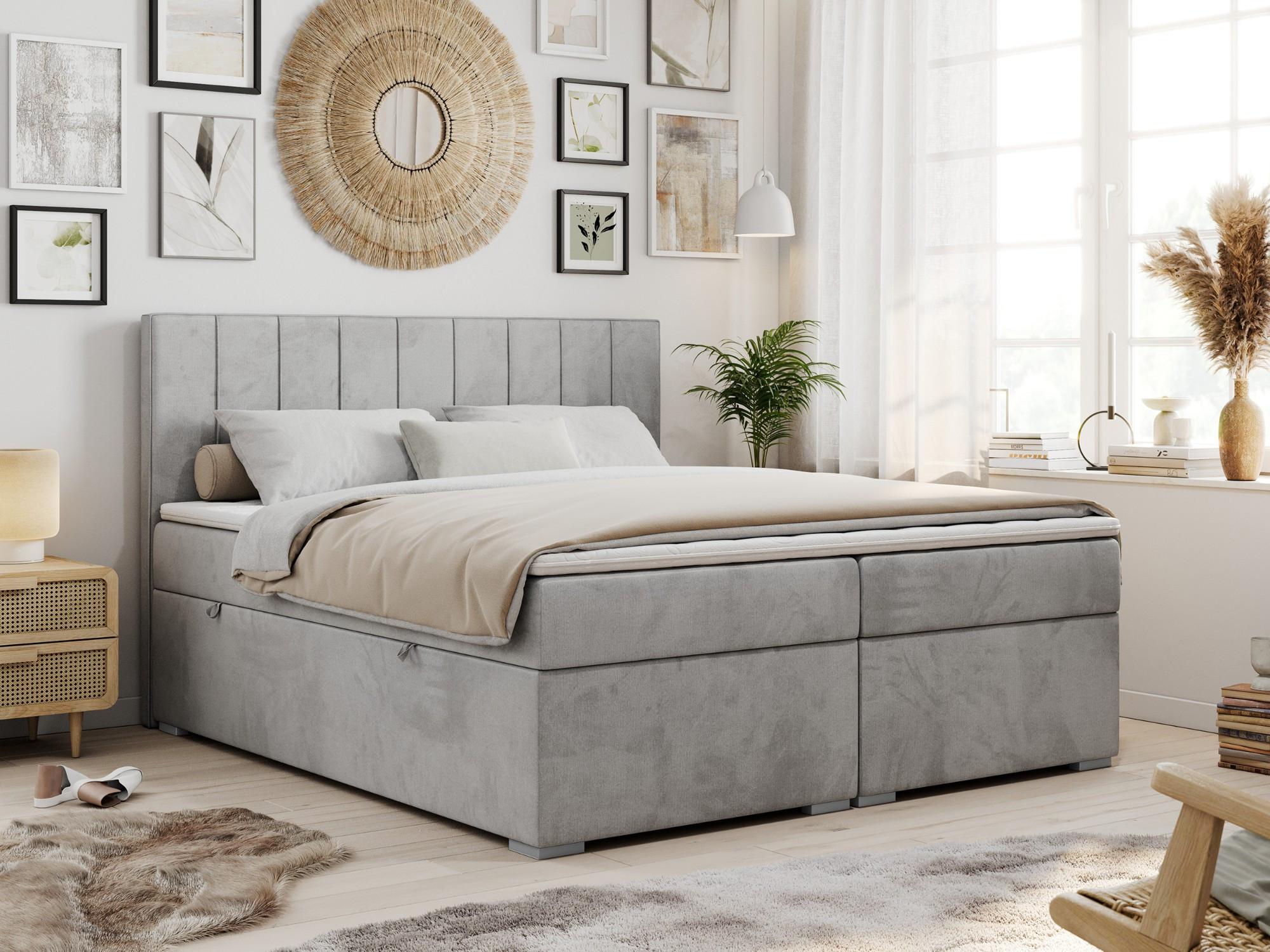 wohnli-moebel-suche-800000648591-1 BOXBETT ALLY 120/200 Hellgrau Velvet - H4 Textil MKS Möbel > Betten > Boxspringbetten Grau