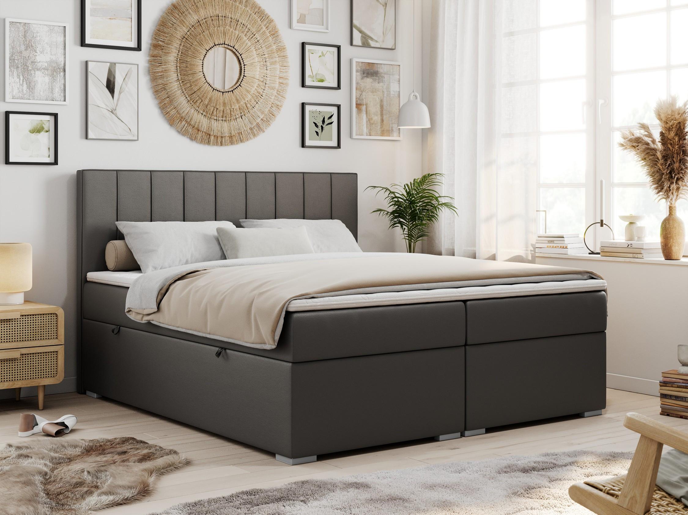 BOXBETT ALLY 140/200 Dunkelgrau Kunstleder - H4 Textil MKS Möbel > Betten > Boxspringbetten Grau