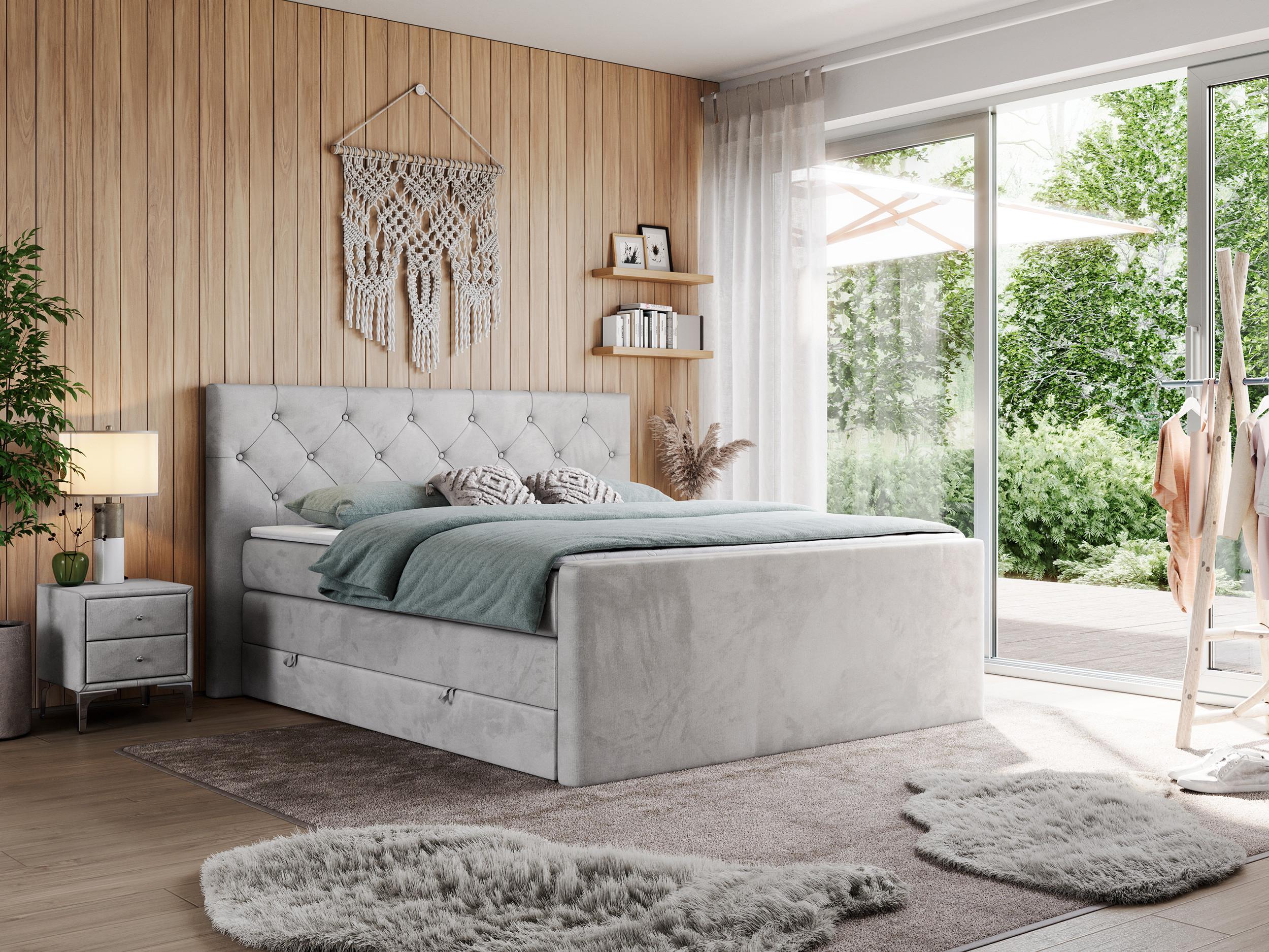 wohnli-moebel-suche-800000648672-1 BOXSPRINGBETT KING VELEN 160/200 Hellgrau Velvet - H4 Textil MKS Möbel > Betten > Boxspringbetten Grau