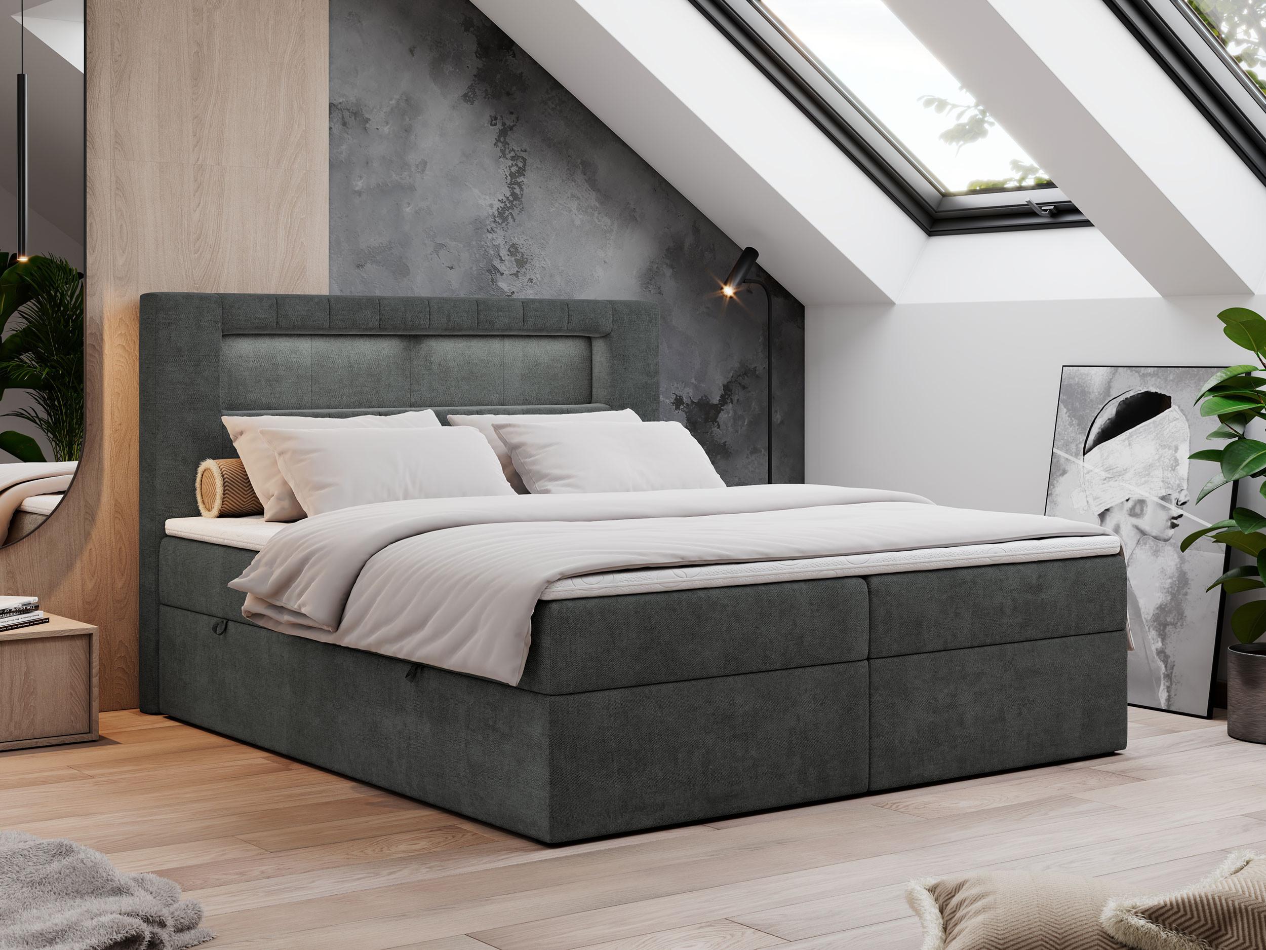 wohnli-moebel-suche-800000648700-1 BOXBETT GOLD-5 LED 140/200 Dunkelgrau Struktur - H3 Textil MKS Möbel > Betten > Boxspringbetten Grau