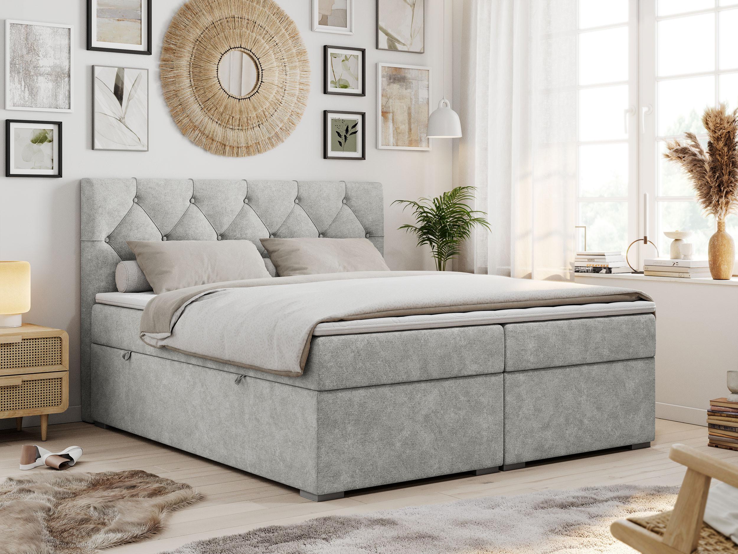 wohnli-moebel-suche-800000648706-1 BOXBETT ALDA 160/200 Hellgrau Struktur - H4 Textil MKS Möbel > Betten > Boxspringbetten Grau