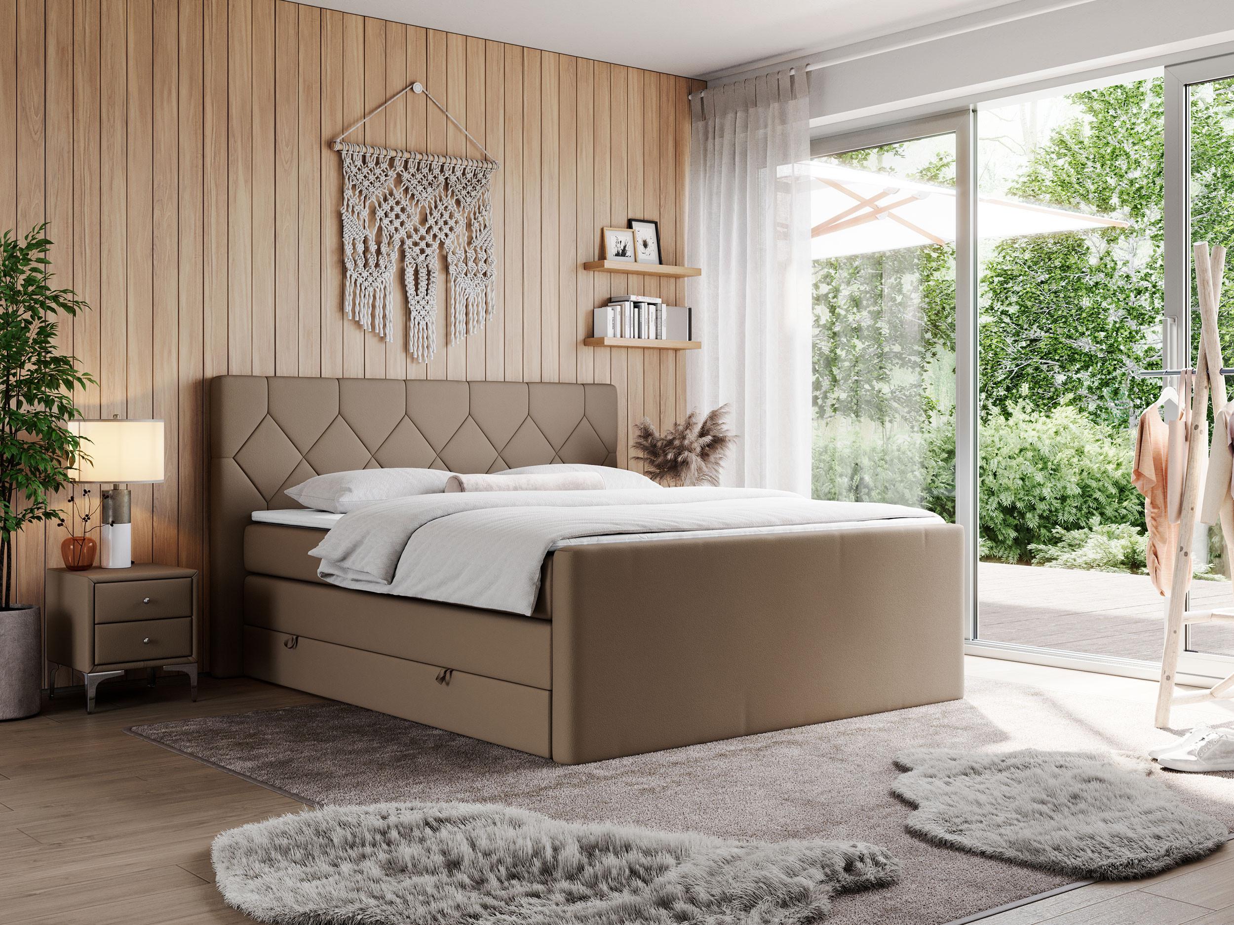 BOXSPRINGBETT KING EIGAR 200/200 Braun Kunstleder - H3 Textil MKS Möbel > Betten > Boxspringbetten Braun