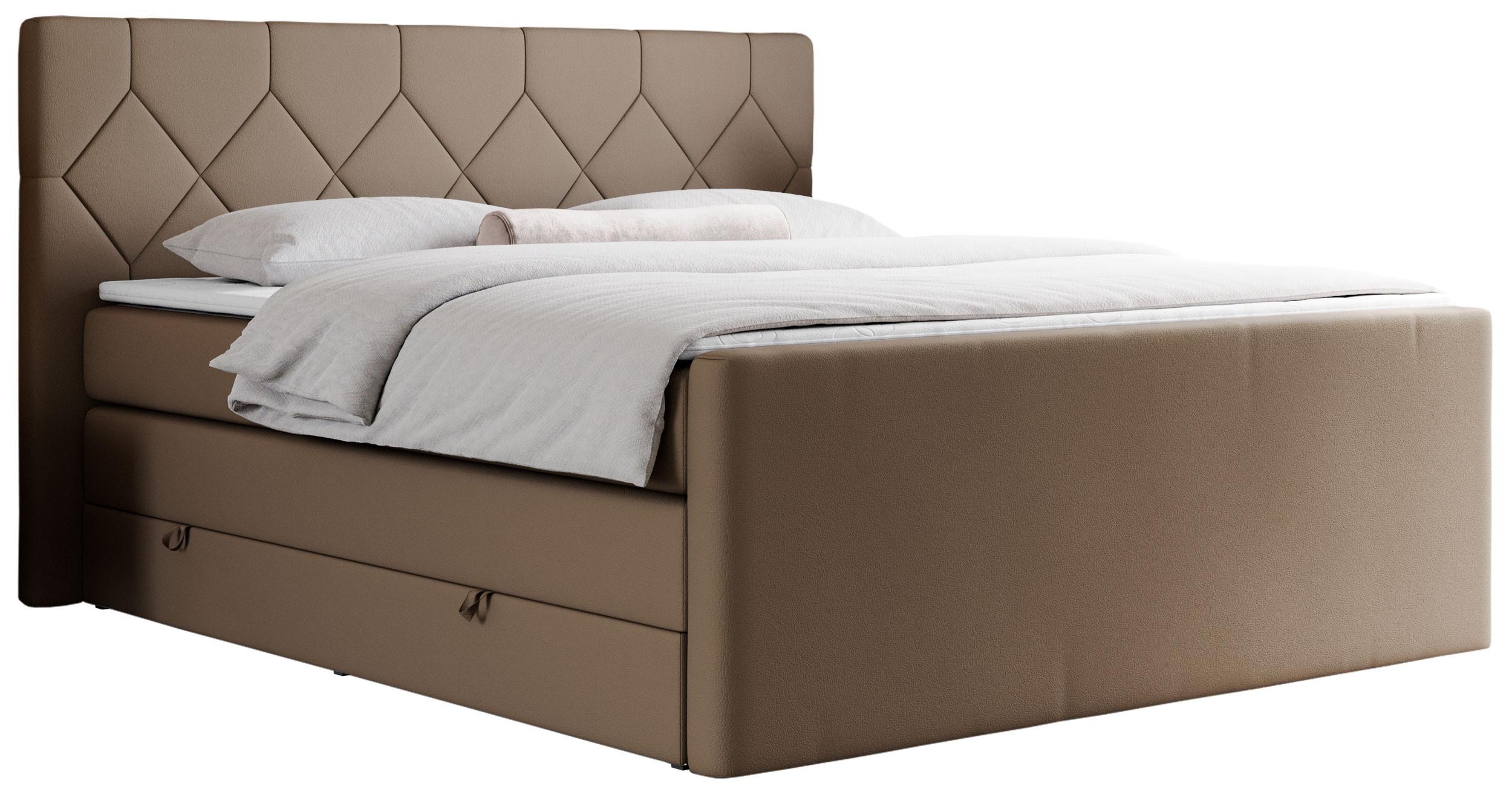 Wohnli Möbelsuche - BOXSPRINGBETT KING EIGAR 200/200 Braun Kunstleder - H3