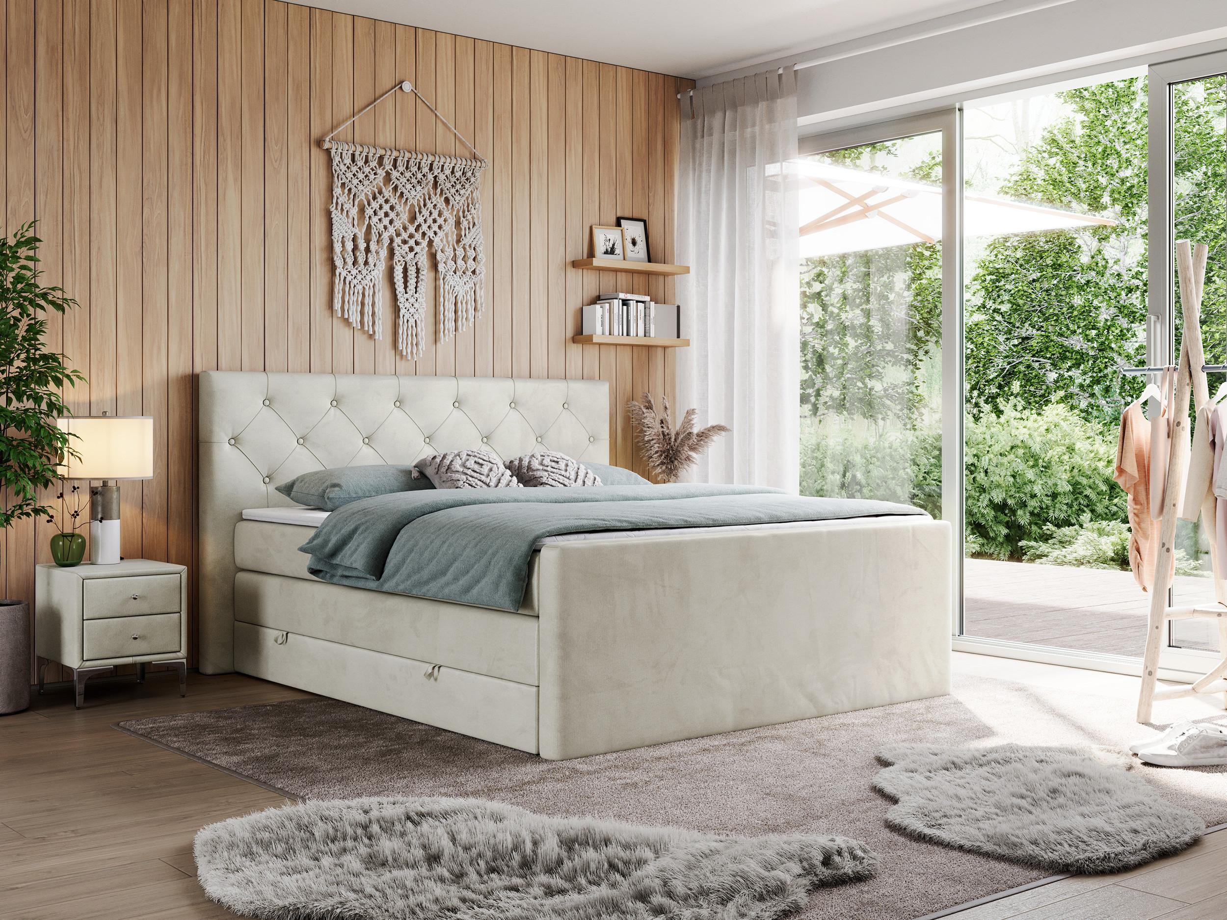 wohnli-moebel-suche-800000648710-1 BOXSPRINGBETT KING VELEN 200/200 Beige Velvet - H4 Textil MKS Möbel > Betten > Boxspringbetten Beige