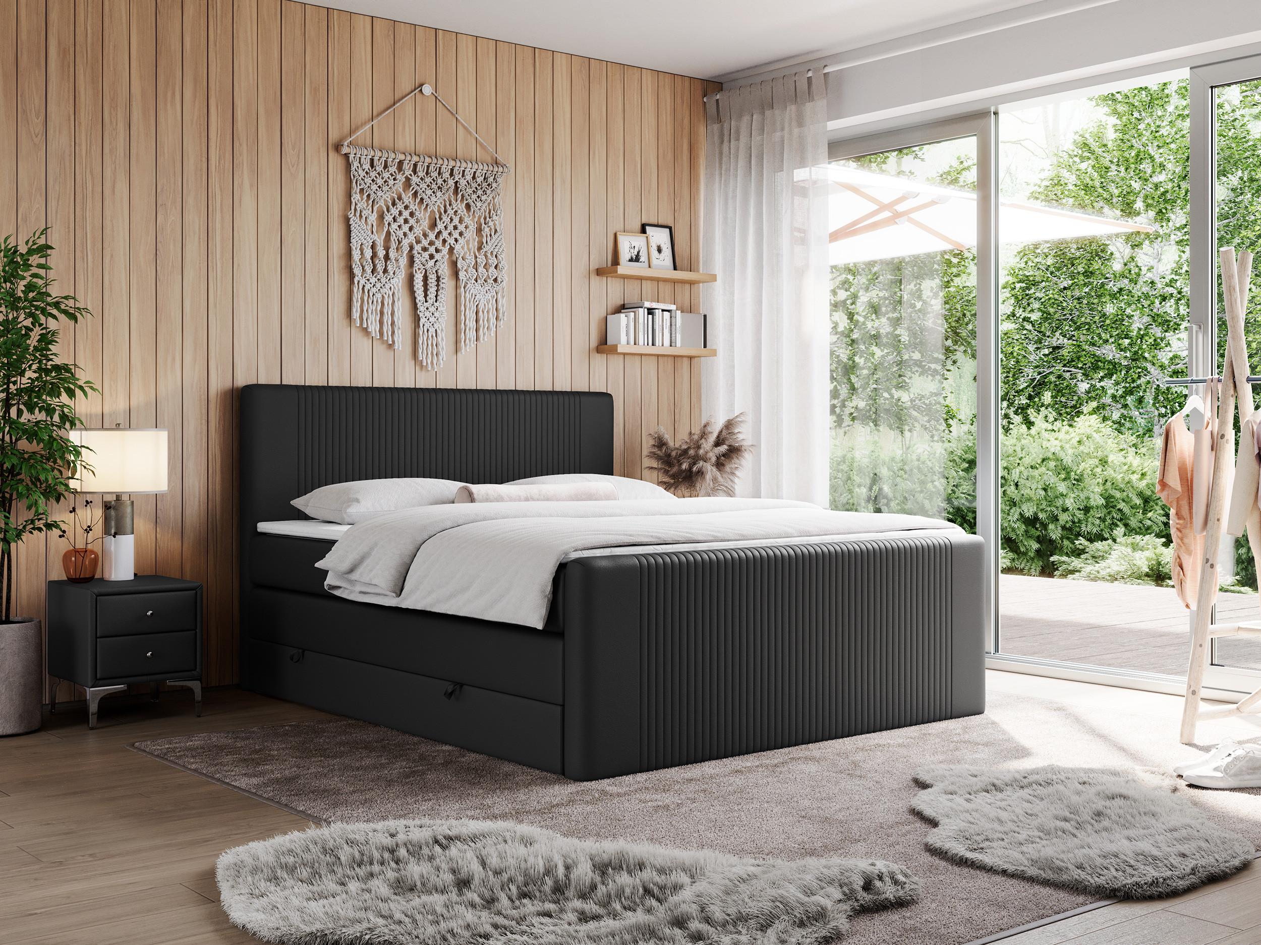 BOXSPRINGBETT KING DOREN 160/200 Schwarz Kunstleder - H3 Textil MKS Möbel > Betten > Boxspringbetten Schwarz